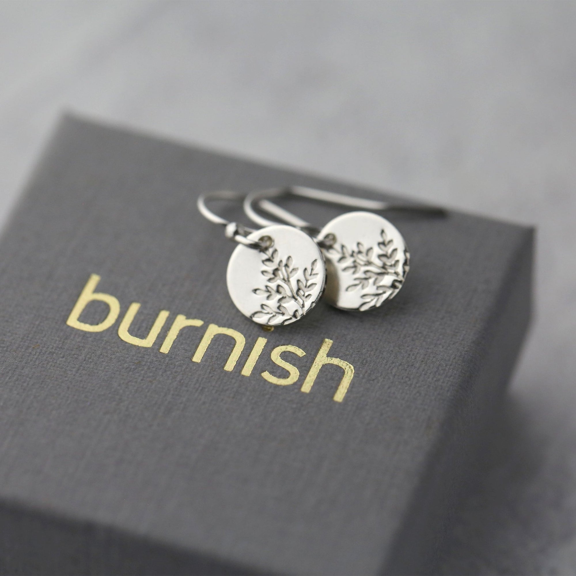 Silver Wildflower Tiny Disc Lever - back Earrings jewelry handmade by Burnish