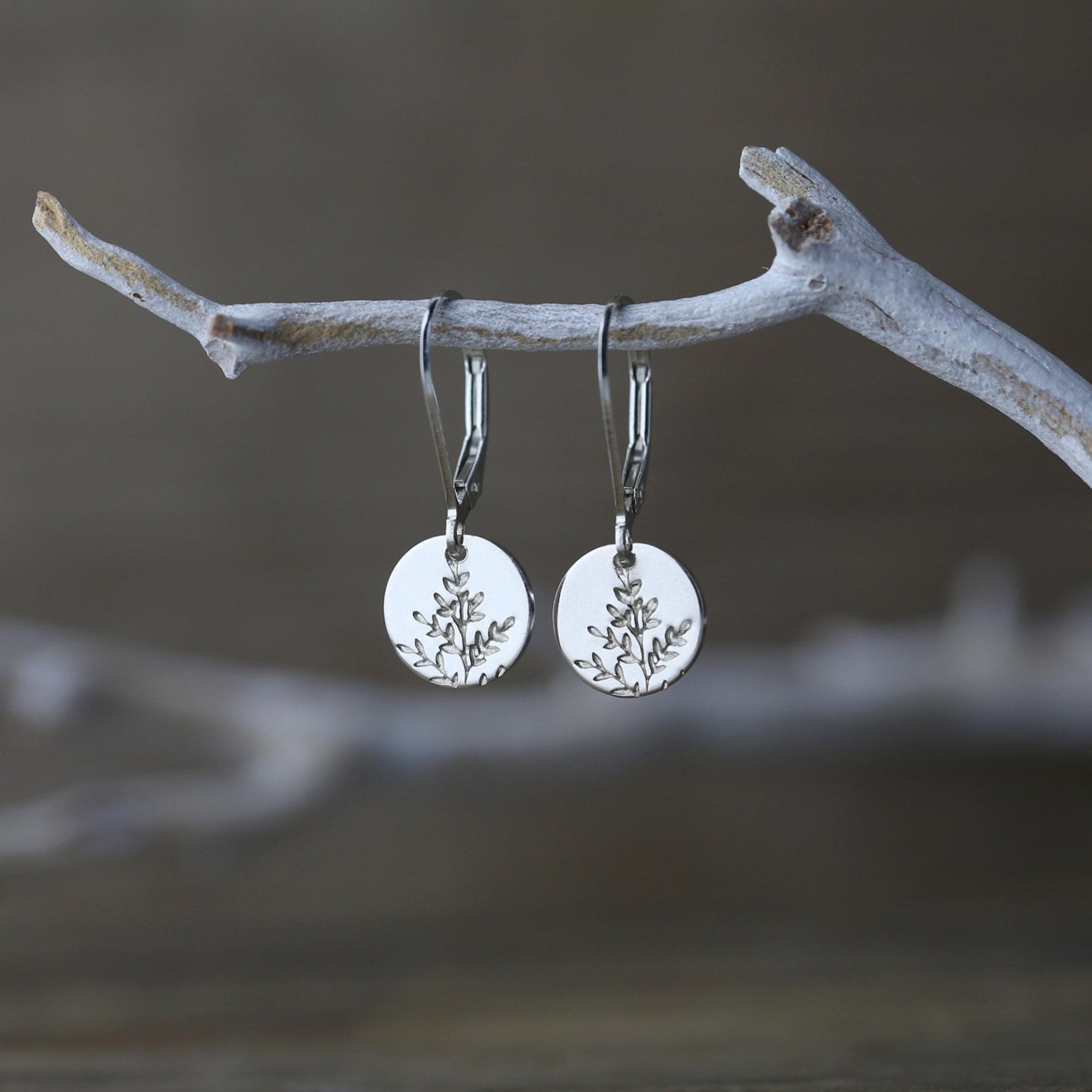 Silver Wildflower Tiny Disc Lever - back Earrings jewelry handmade by Burnish