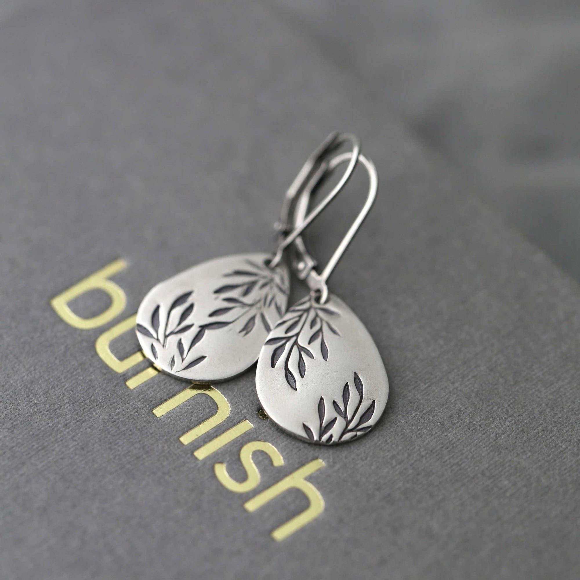 Silver Willow Leaf Teardrop Earrings jewelry handmade by Burnish