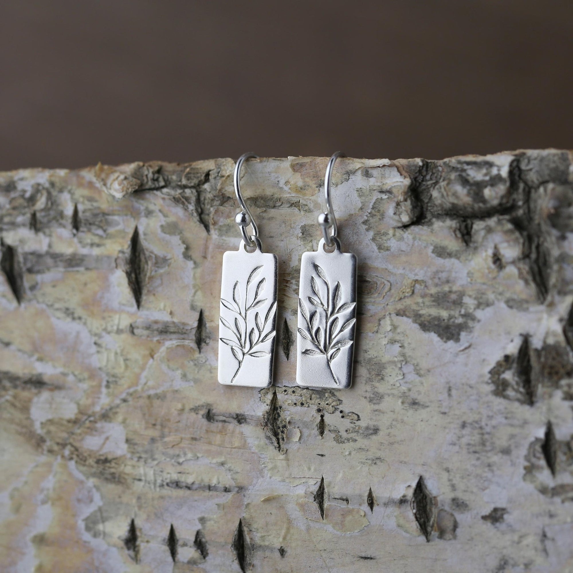 Silver Willow Leaves Tag Earrings jewelry handmade by Burnish