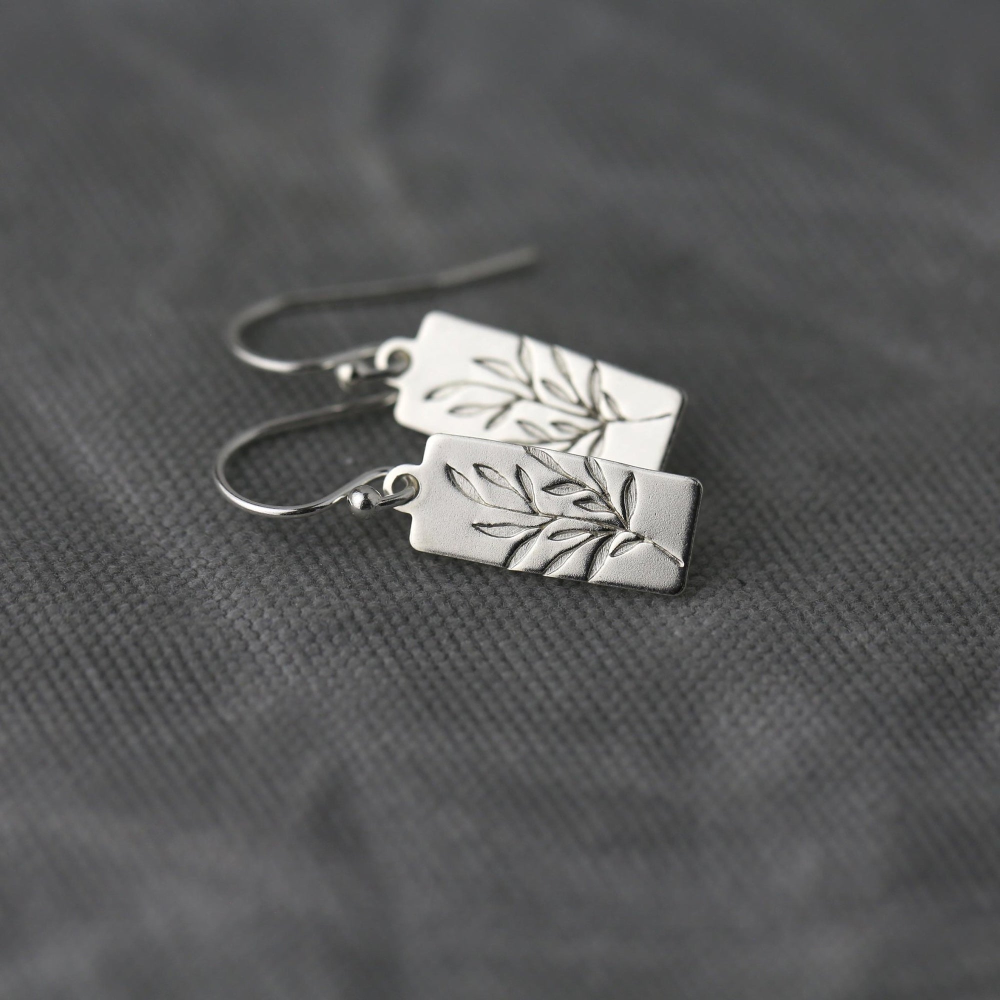 Silver Willow Leaves Tag Earrings jewelry handmade by Burnish