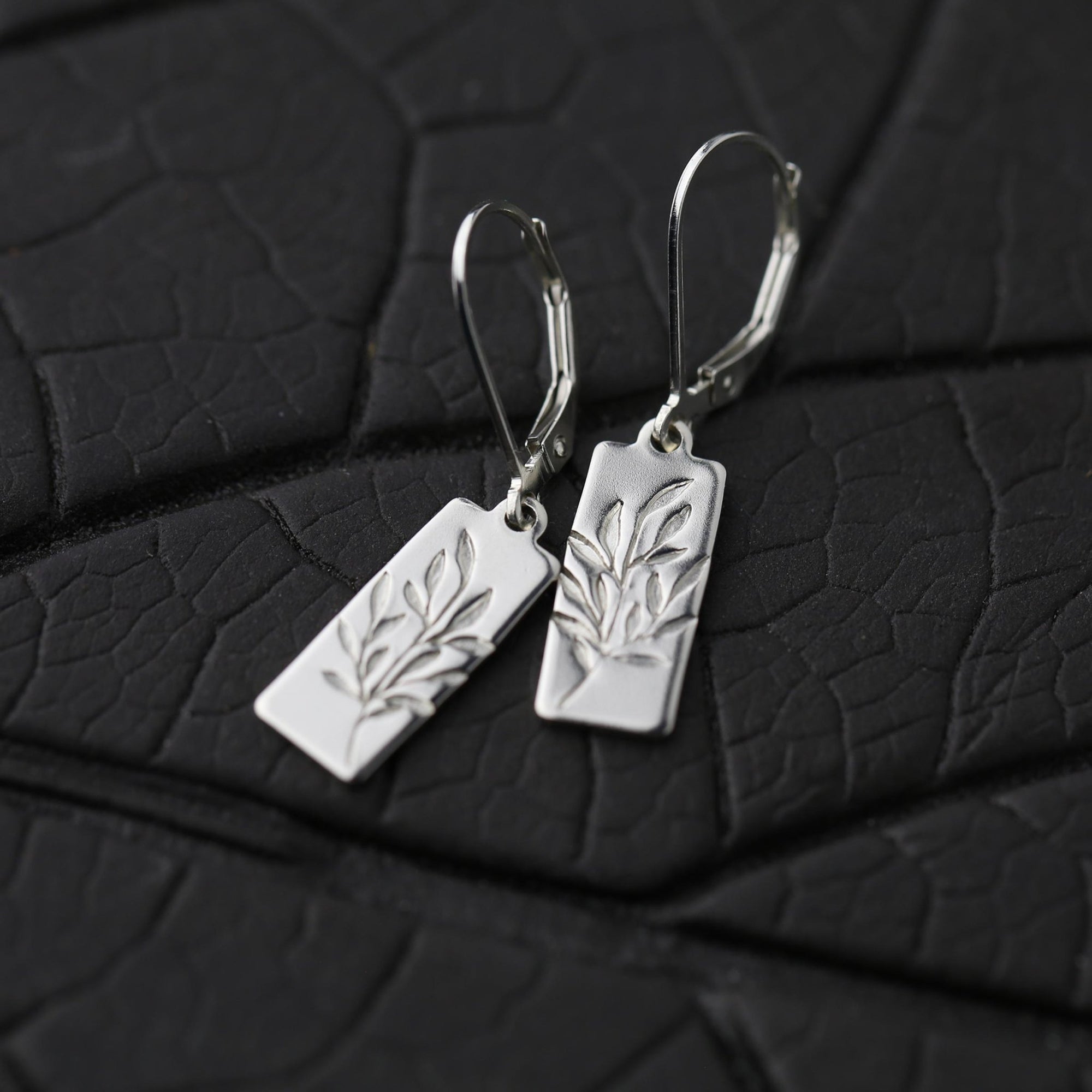 Silver Willow Leaves Tag Earrings jewelry handmade by Burnish