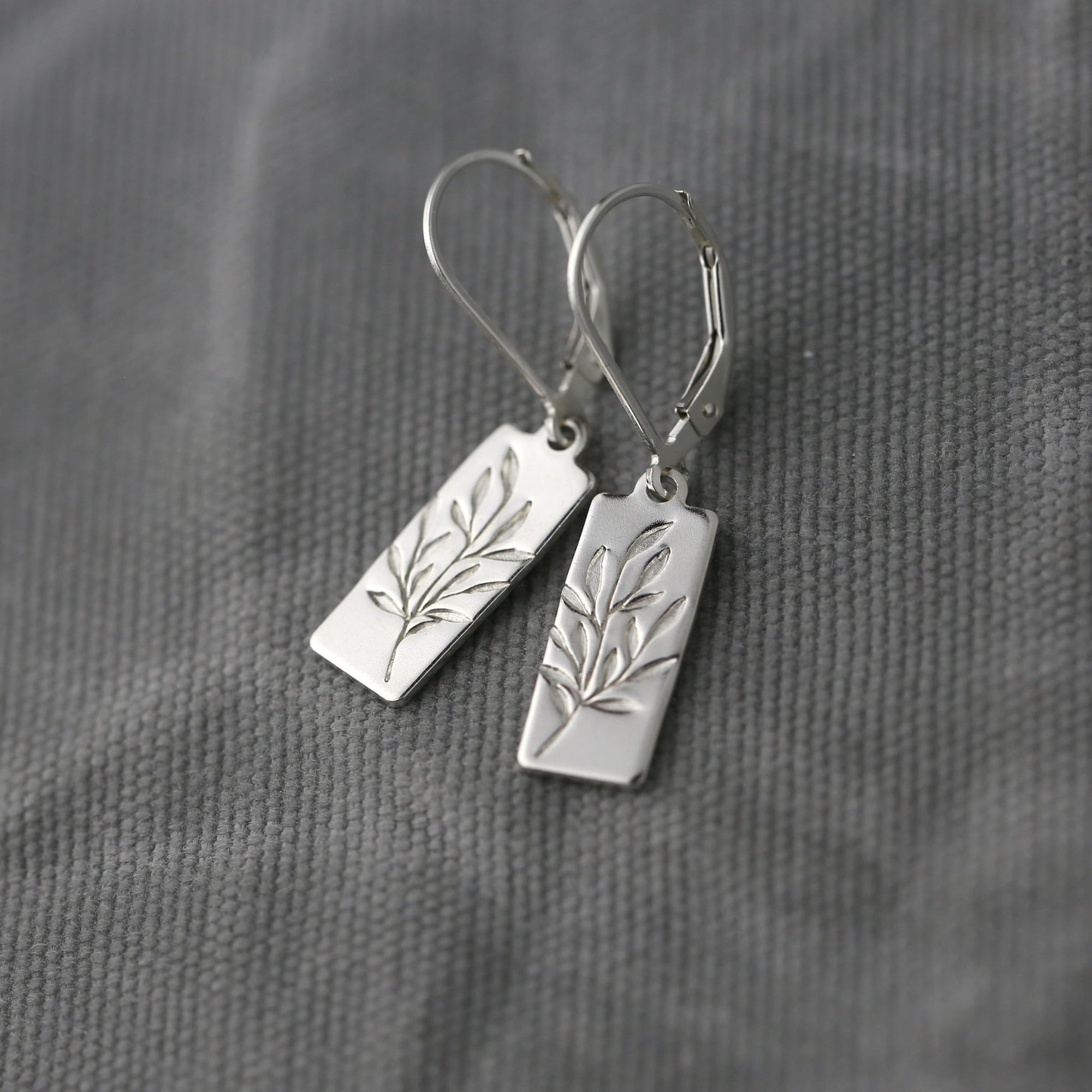 Silver Willow Leaves Tag Earrings jewelry handmade by Burnish