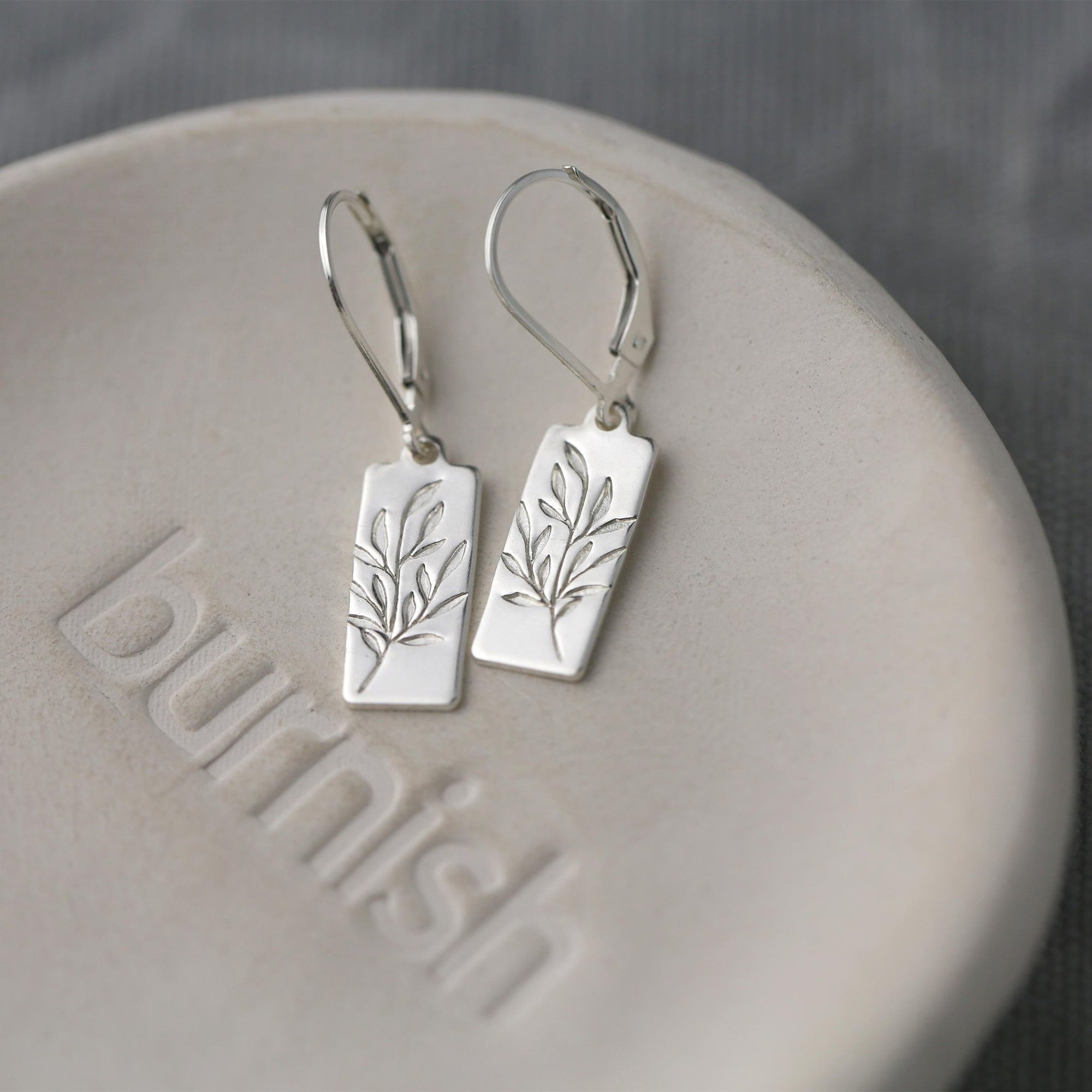 Silver Willow Leaves Tag Earrings jewelry handmade by Burnish