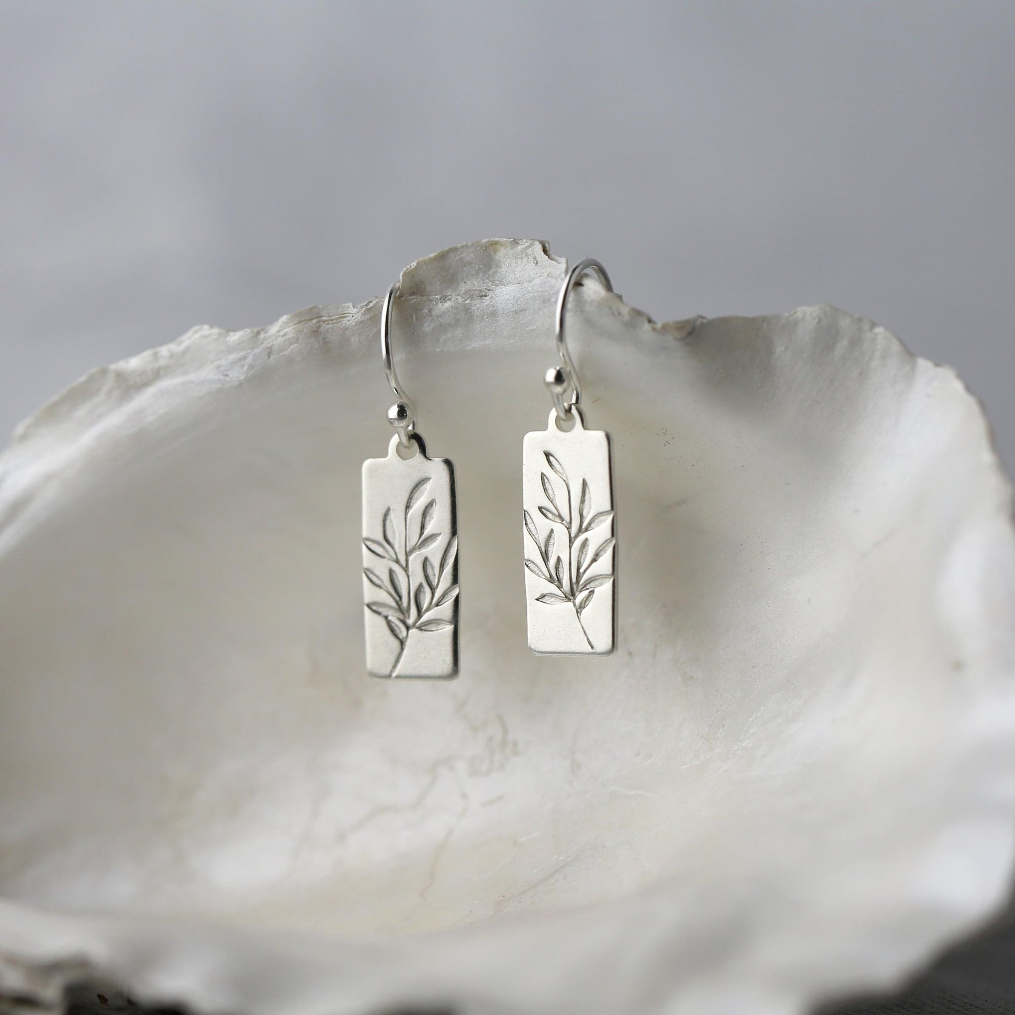 Silver Willow Leaves Tag Earrings jewelry handmade by Burnish