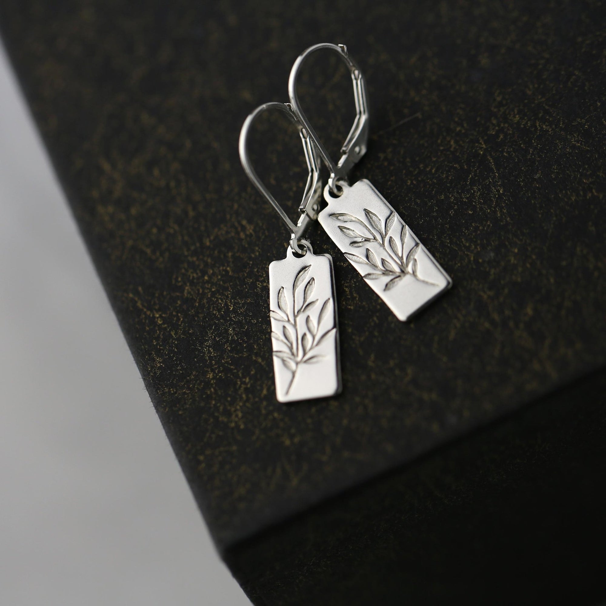 Silver Willow Leaves Tag Earrings jewelry handmade by Burnish