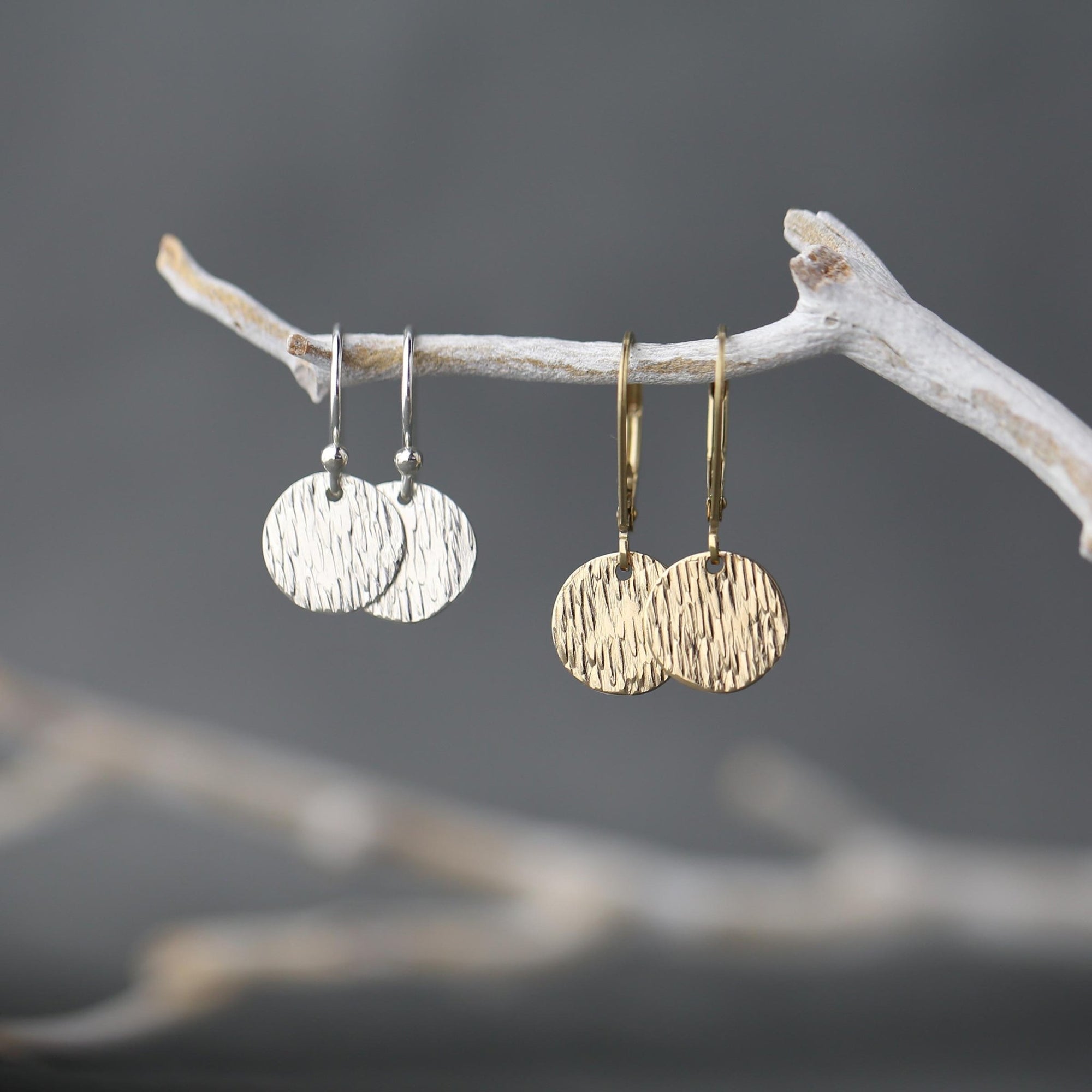 Small Dainty Rain Texture Earrings jewelry handmade by Burnish