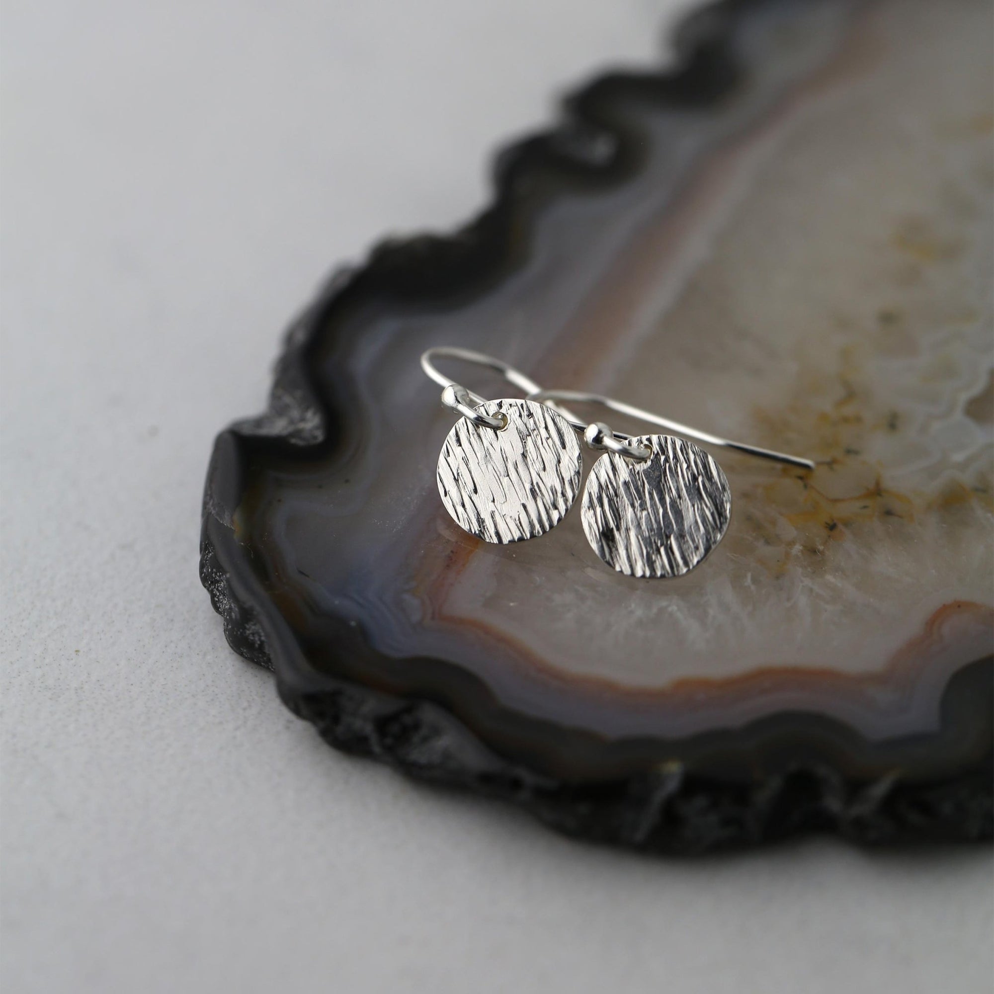 Small Dainty Rain Texture Earrings jewelry handmade by Burnish