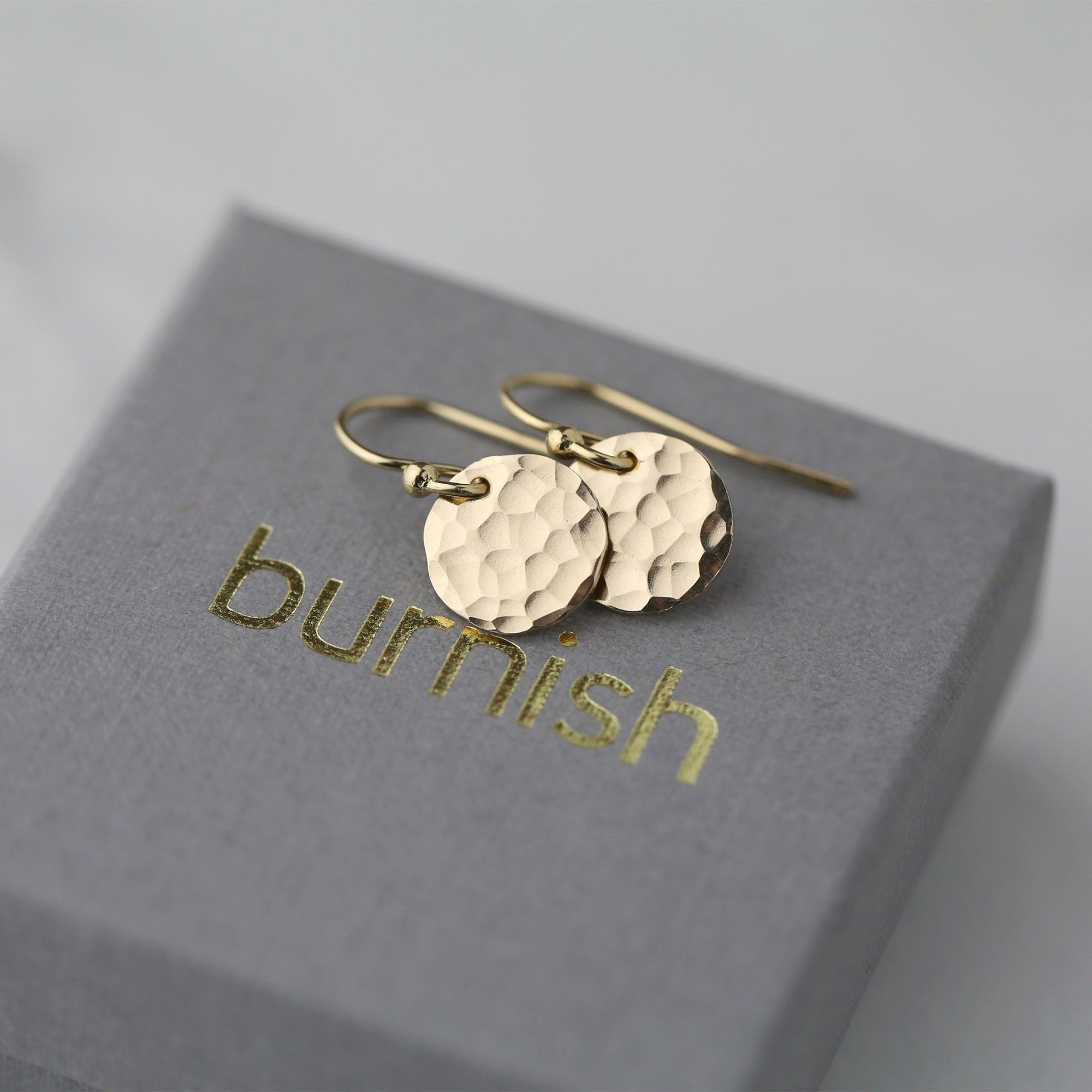 Small Gold Hammered Disc Earrings jewelry handmade by Burnish