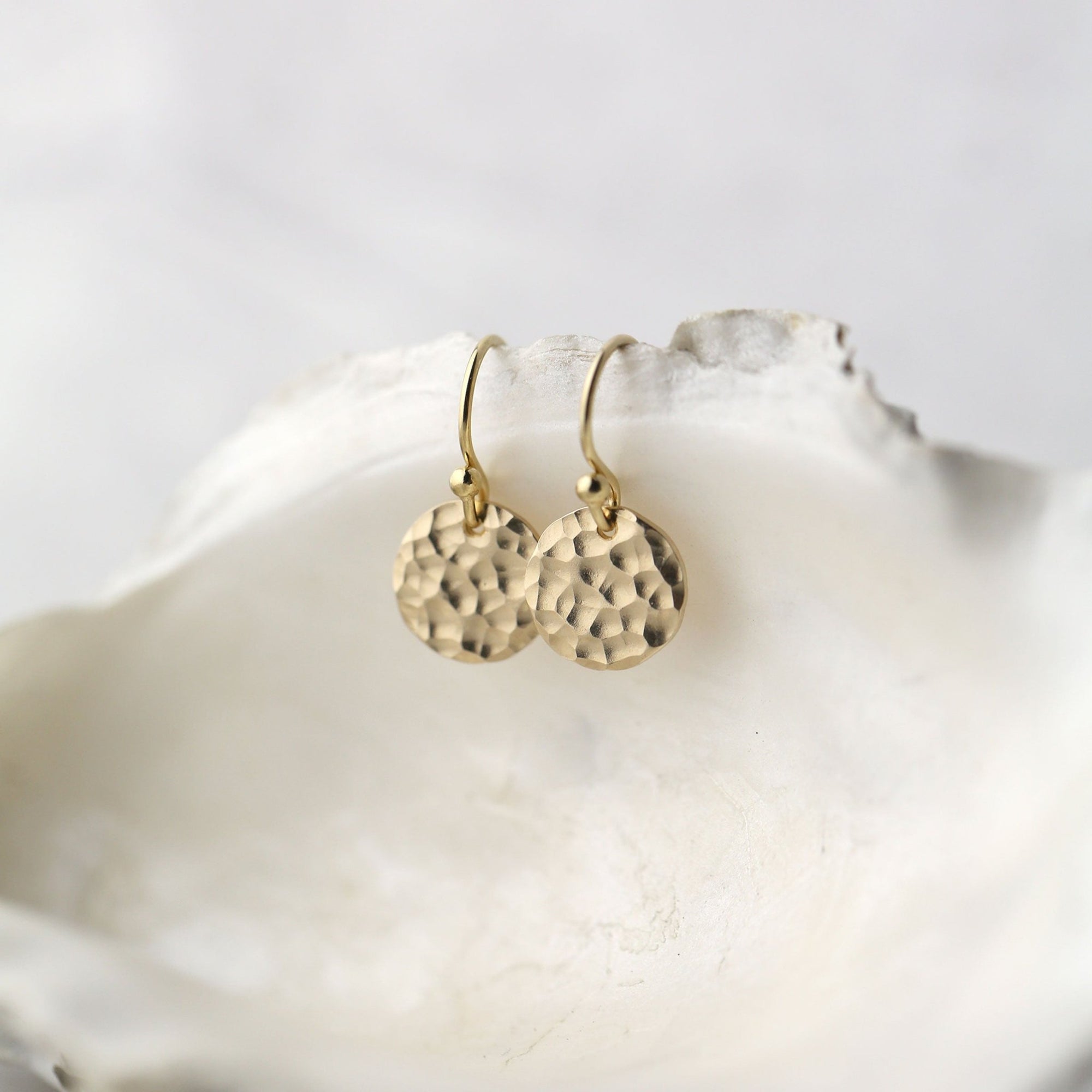 Small Gold Hammered Disc Earrings jewelry handmade by Burnish