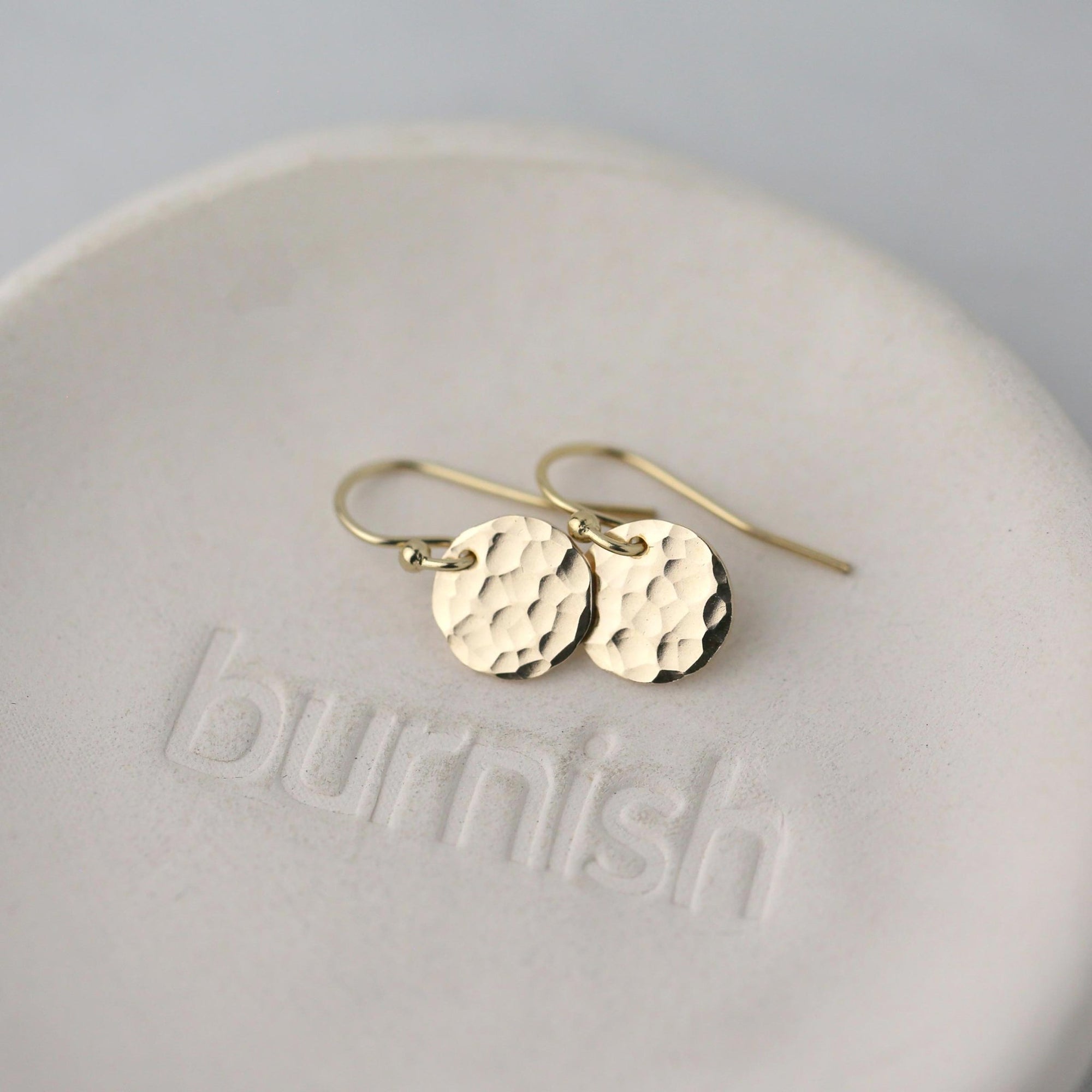 Small Gold Hammered Disc Earrings jewelry handmade by Burnish