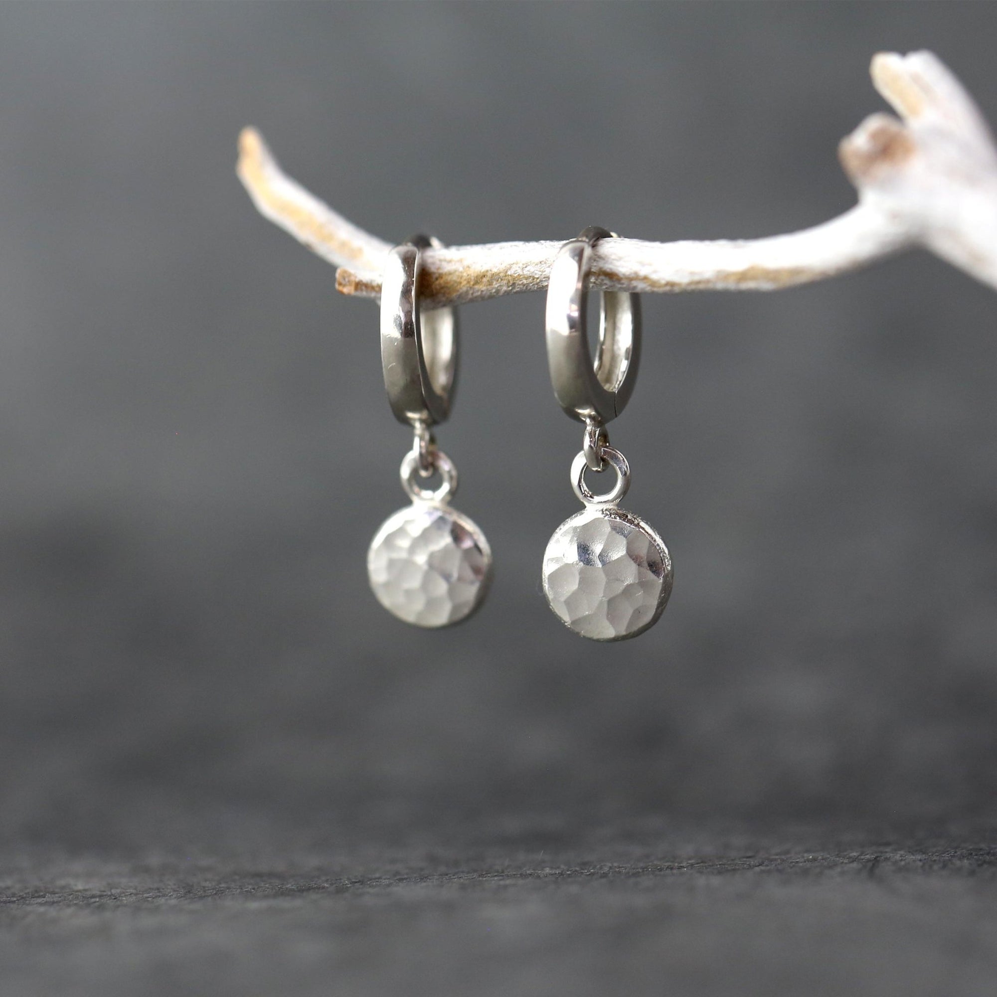 Small Hammered Dot Earrings jewelry handmade by Burnish