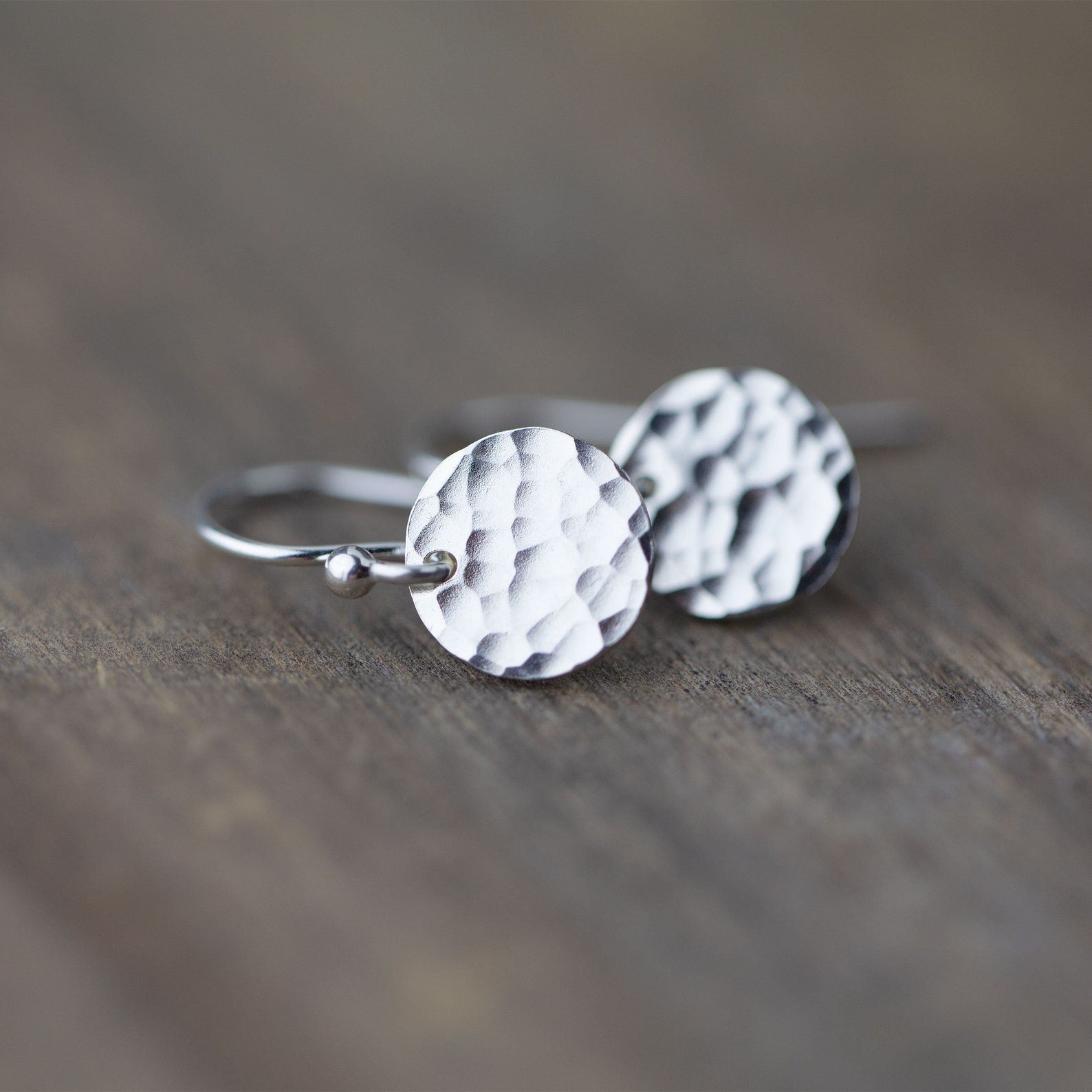 Small Silver Hammered Disc Earrings jewelry handmade by Burnish