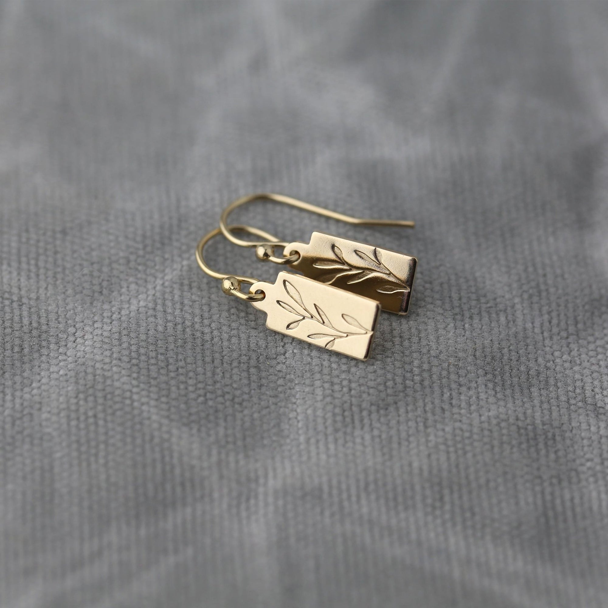 Sprig Gold Mini Tag Earrings jewelry handmade by Burnish