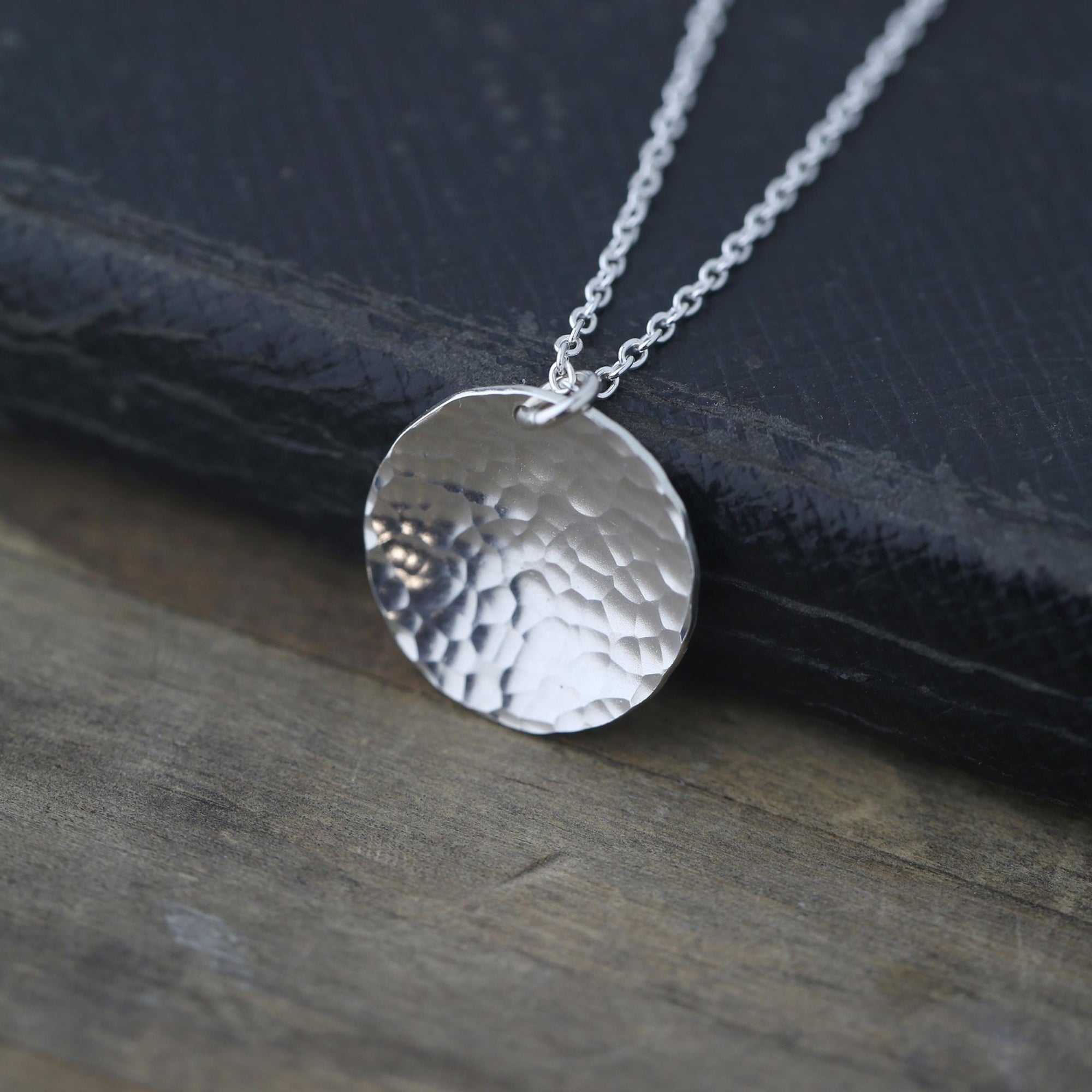 Sterling Silver Medium Hammered Disc Necklace jewelry handmade by Burnish