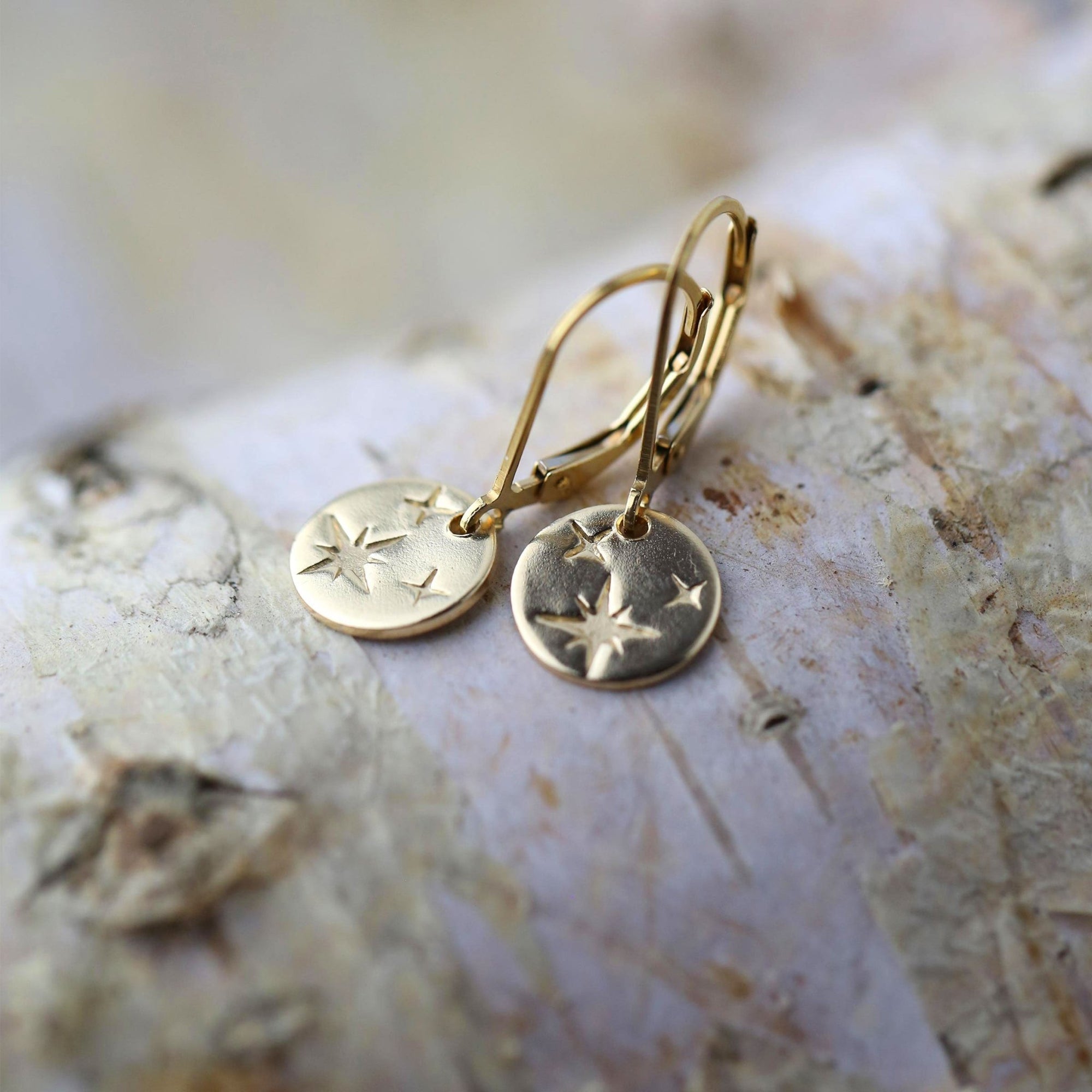 Tiny Gold Celestial Star Disc Earrings jewelry handmade by Burnish