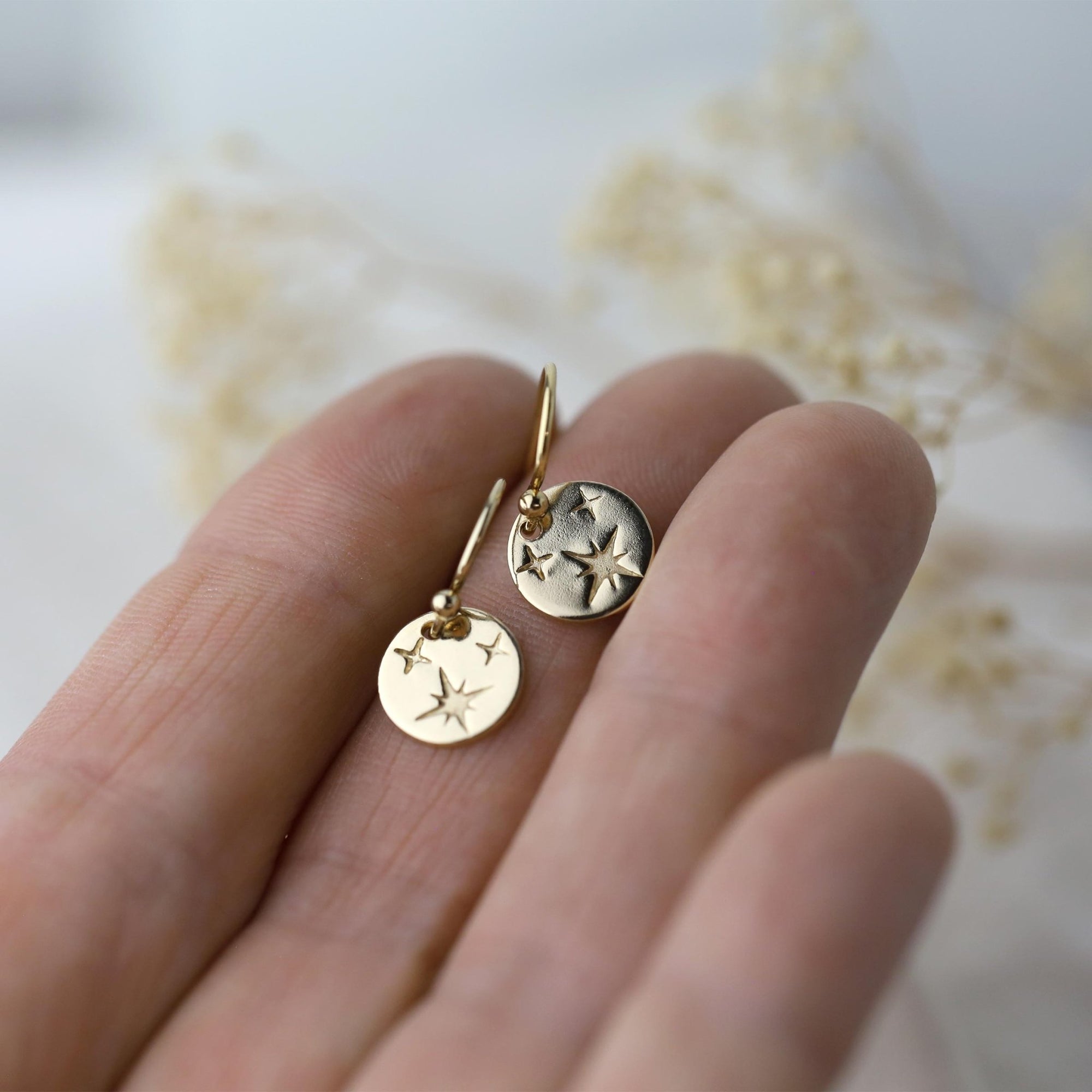 Tiny Gold Celestial Star Disc Earrings jewelry handmade by Burnish
