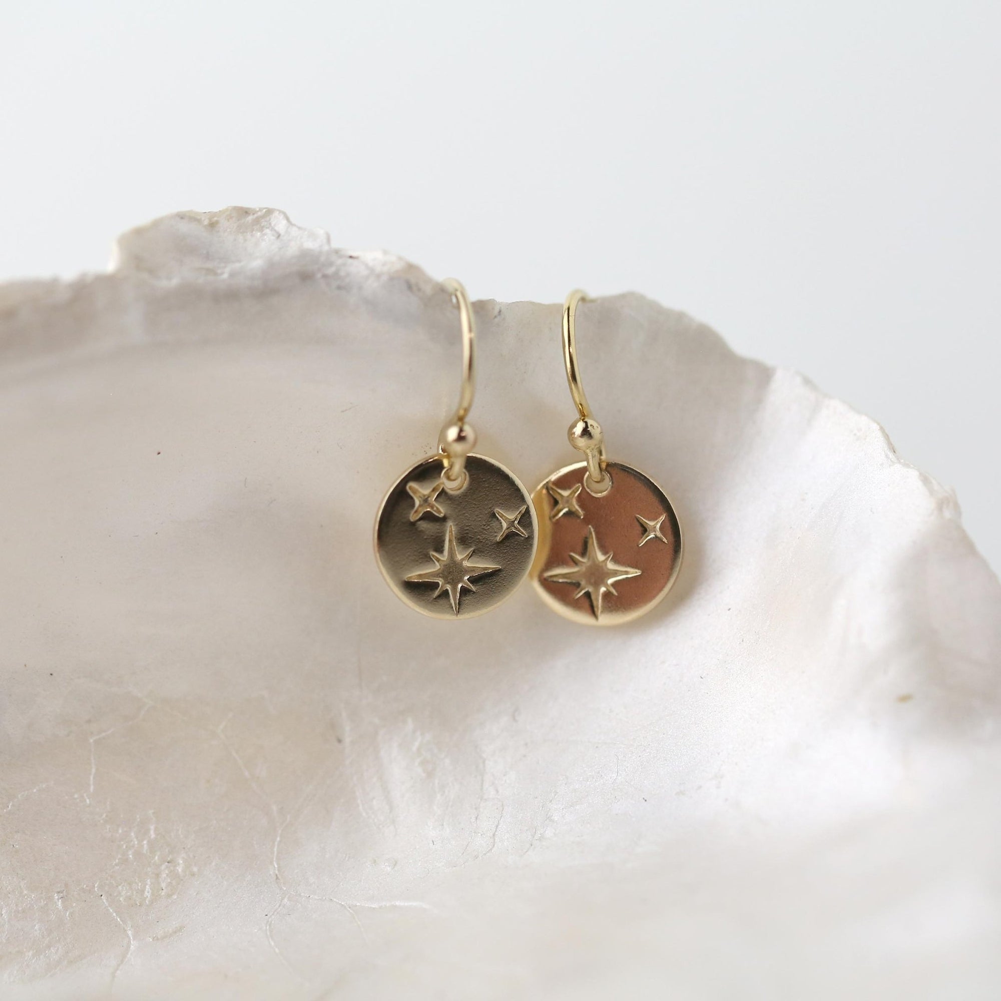 Tiny Gold Celestial Star Disc Earrings jewelry handmade by Burnish