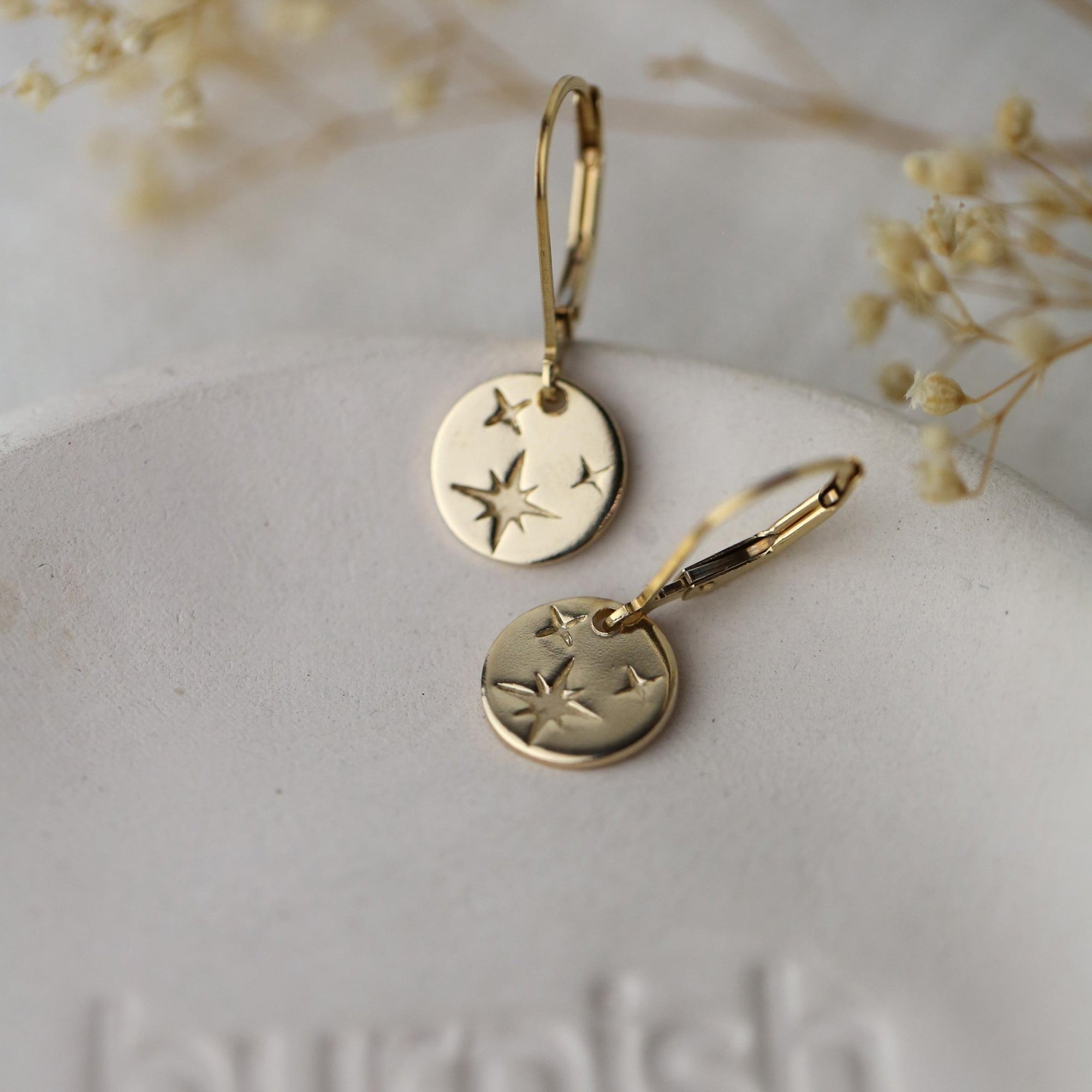 Tiny Gold Celestial Star Disc Earrings jewelry handmade by Burnish