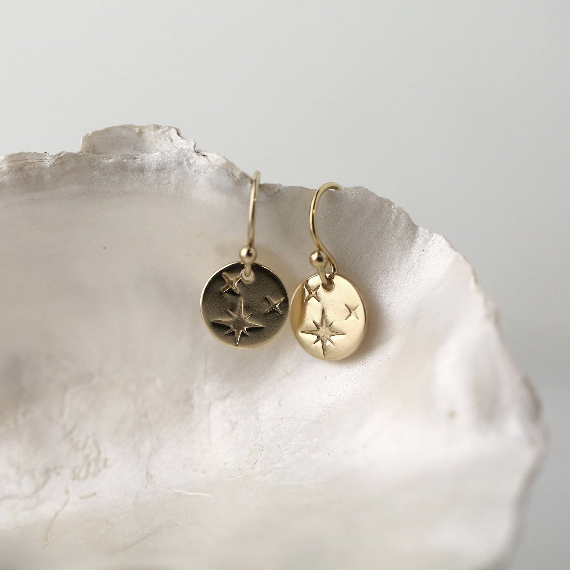 Tiny Gold Celestial Star Disc Earrings jewelry handmade by Burnish