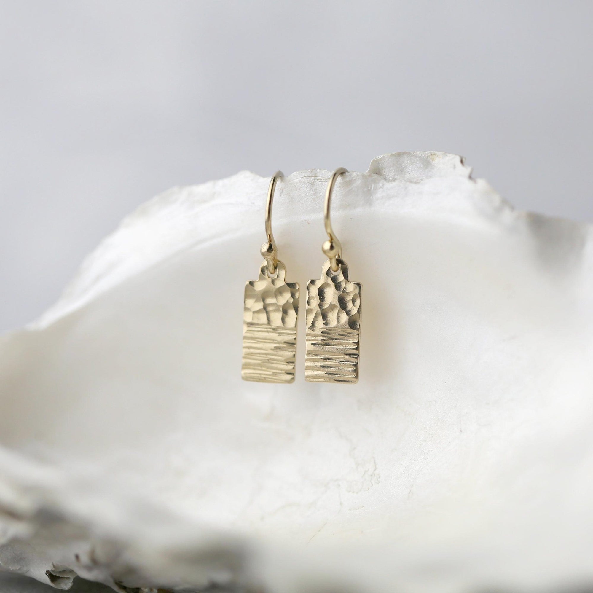 Tiny Gold Duo Texture Tag Earrings jewelry handmade by Burnish