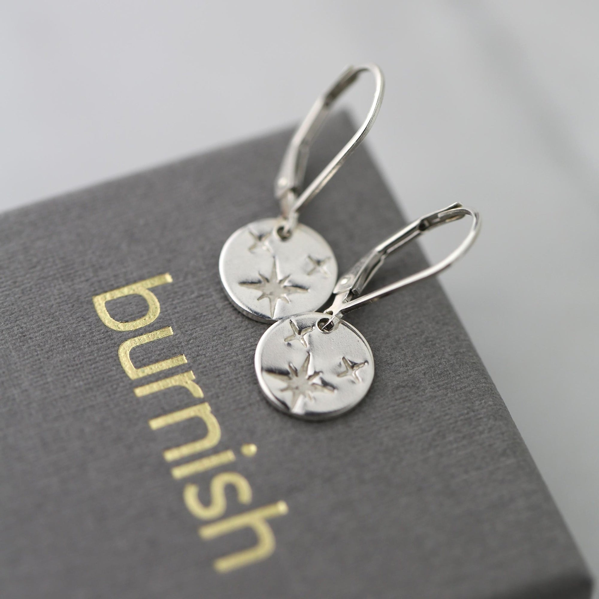 Tiny Silver Celestial Star Disc Earrings jewelry handmade by Burnish