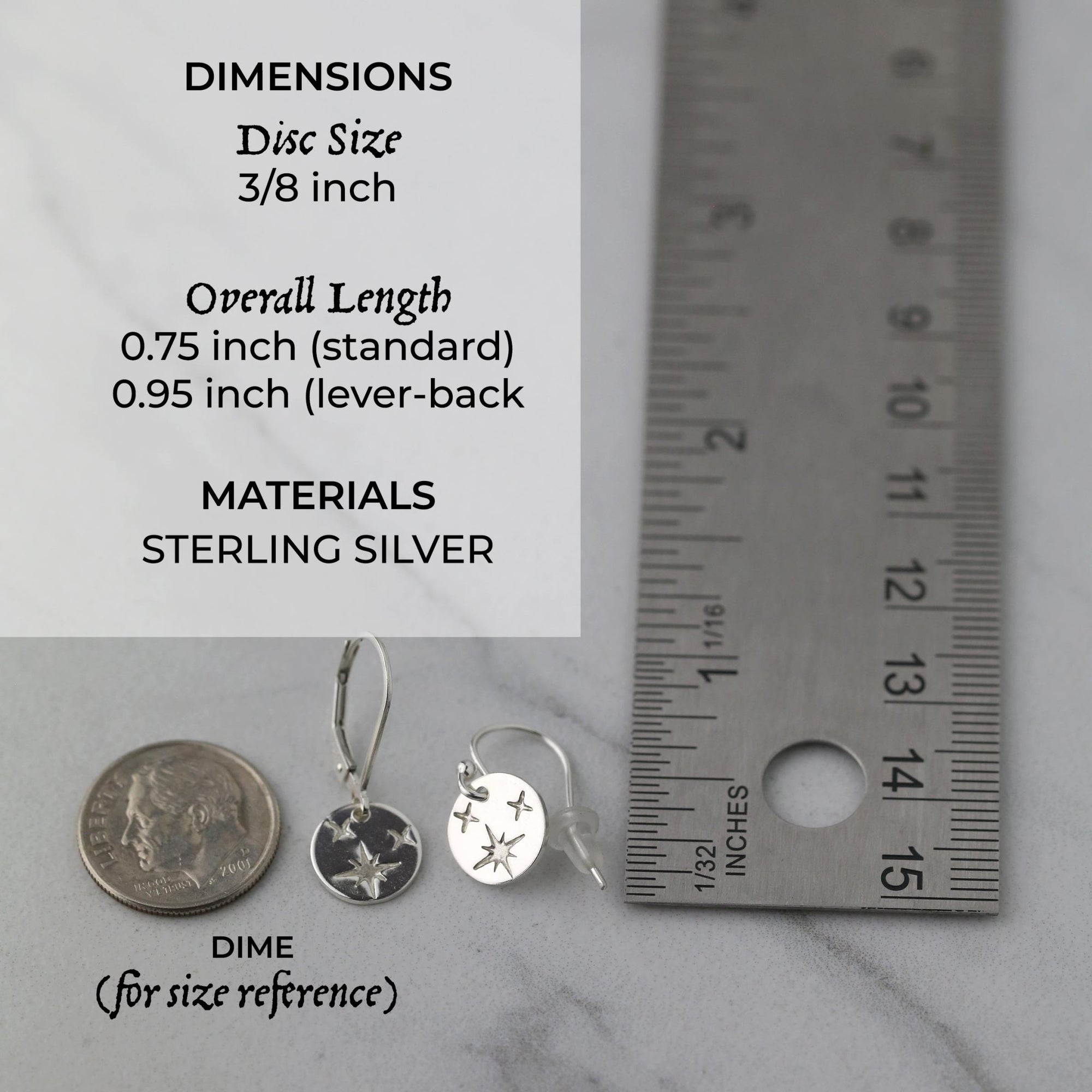 Tiny Silver Celestial Star Disc Earrings jewelry handmade by Burnish