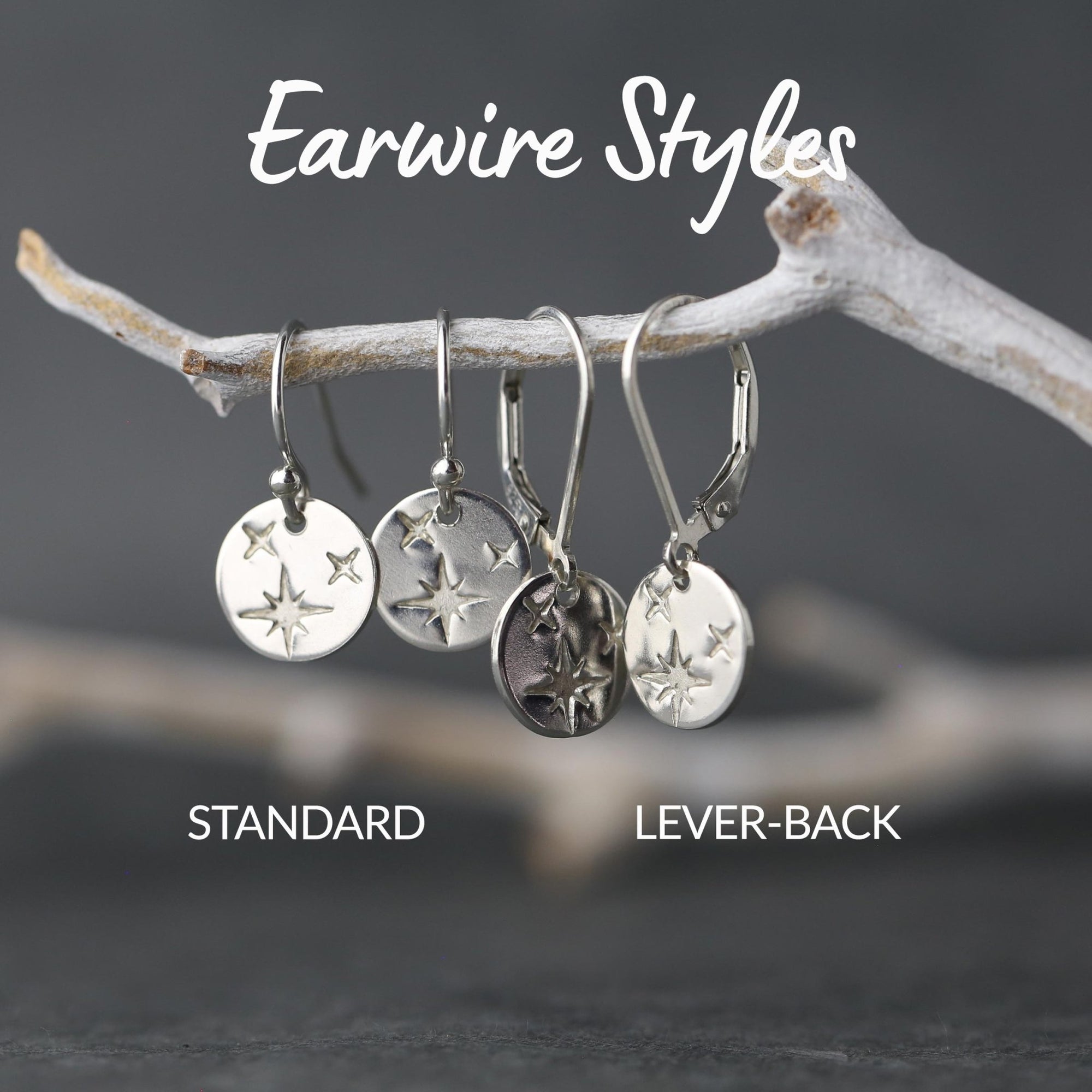 Tiny Silver Celestial Star Disc Earrings jewelry handmade by Burnish