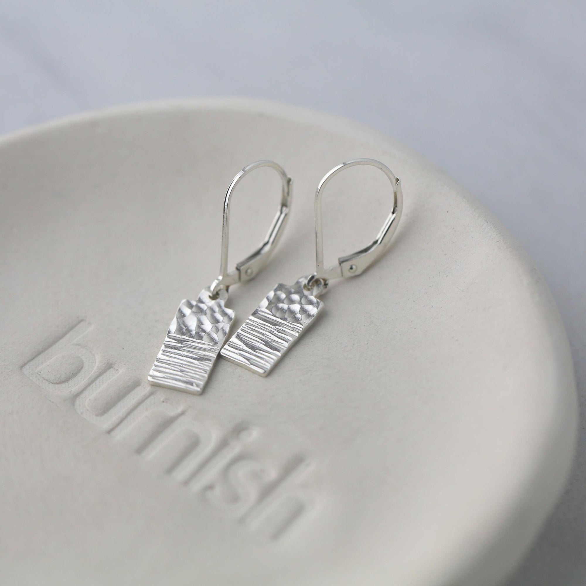 Tiny Silver Duo Texture Tag Earrings jewelry handmade by Burnish