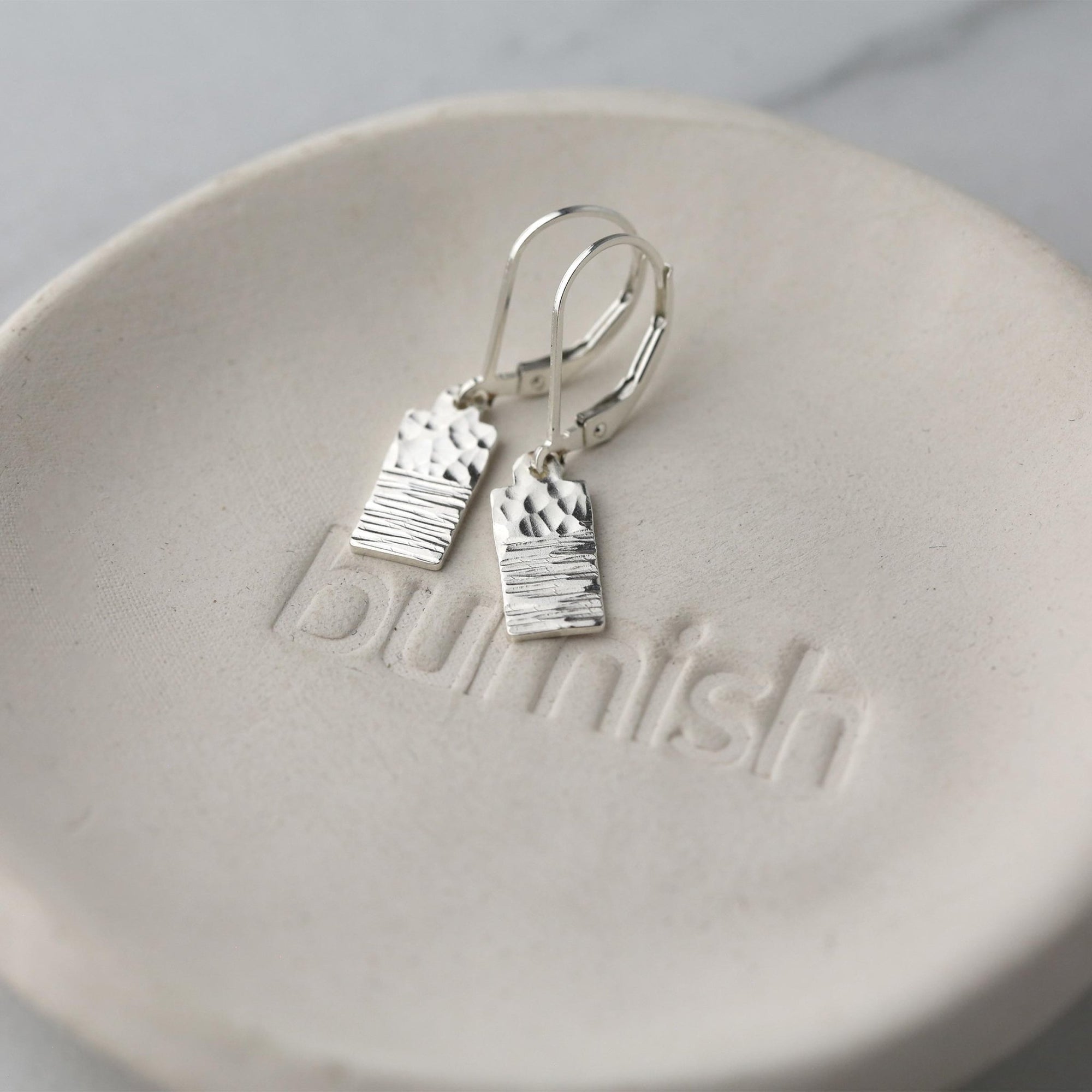 Tiny Silver Duo Texture Tag Earrings jewelry handmade by Burnish