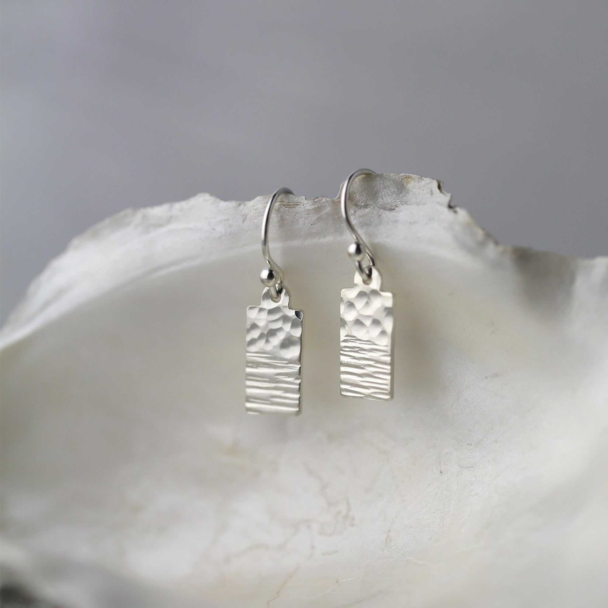 Tiny Silver Duo Texture Tag Earrings jewelry handmade by Burnish