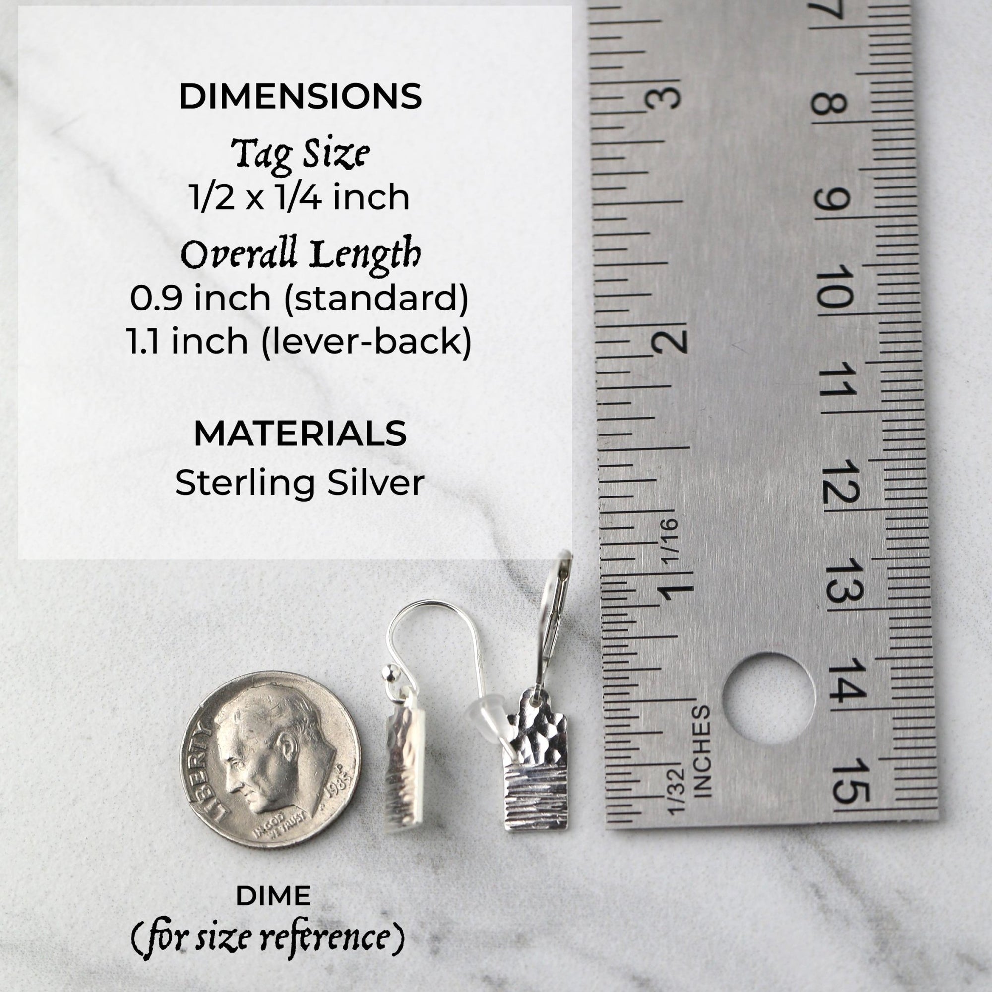 Tiny Silver Duo Texture Tag Earrings jewelry handmade by Burnish