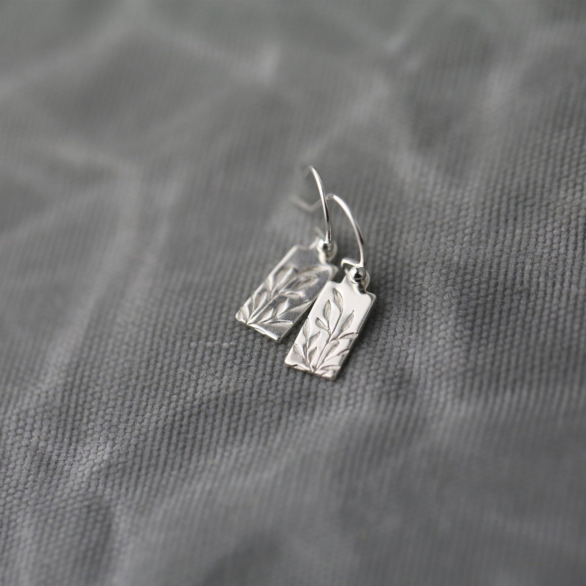 Tiny Silver Willow Leaf Tag Earrings jewelry handmade by Burnish