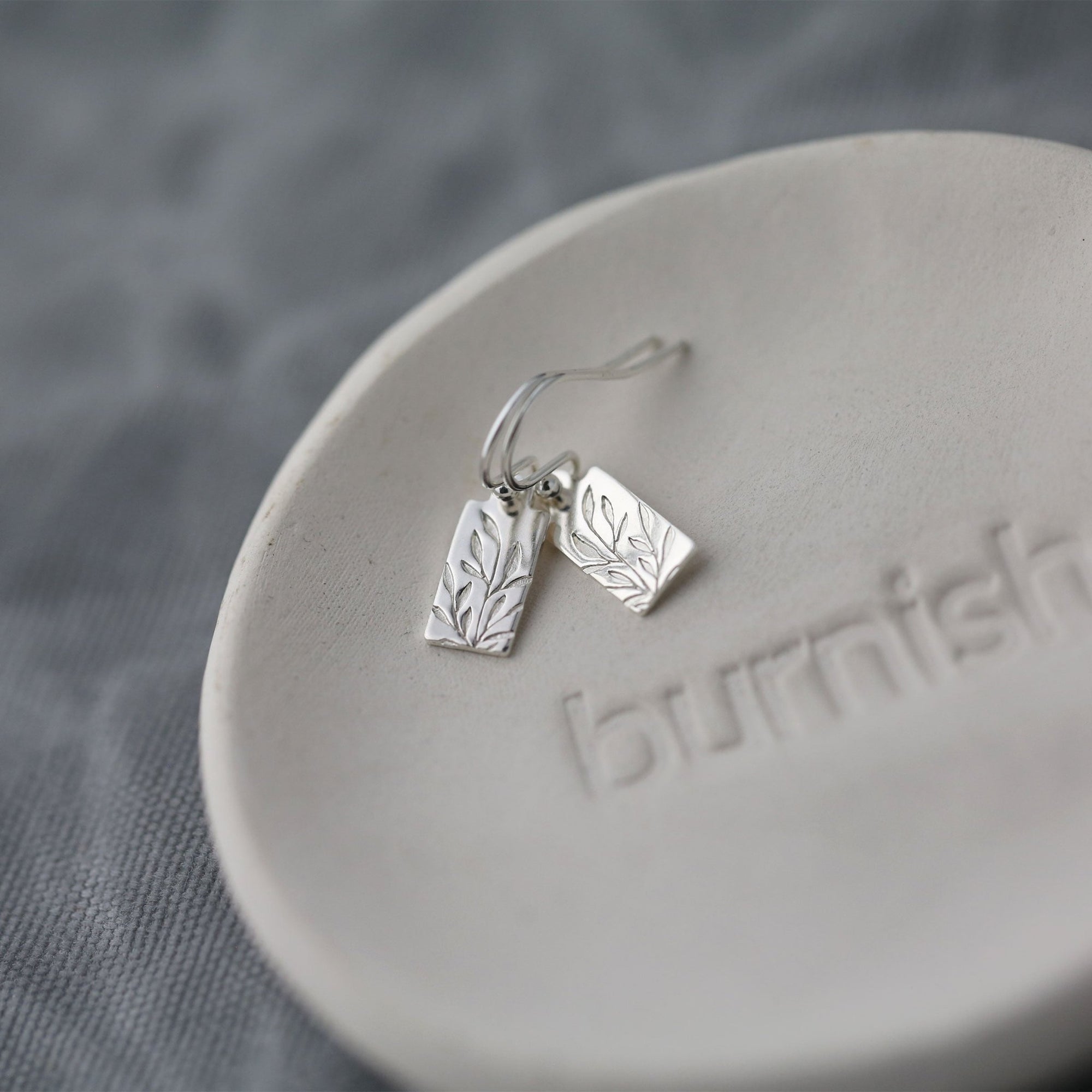 Tiny Silver Willow Leaf Tag Earrings jewelry handmade by Burnish