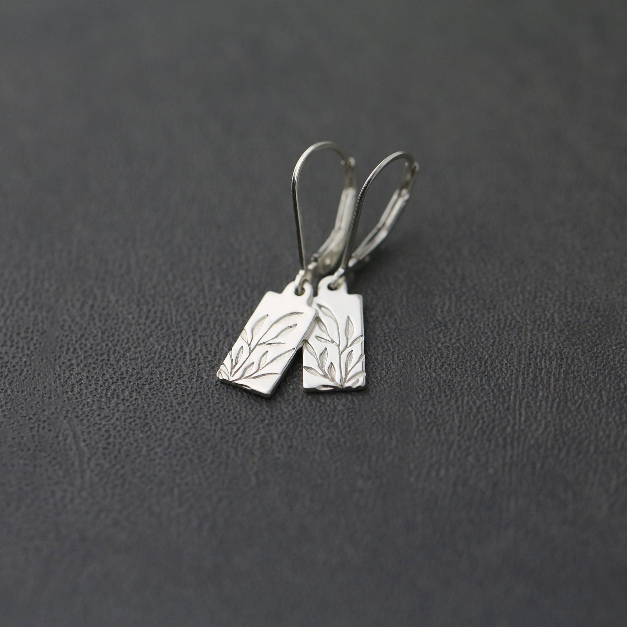 Tiny Silver Willow Leaf Tag Earrings jewelry handmade by Burnish