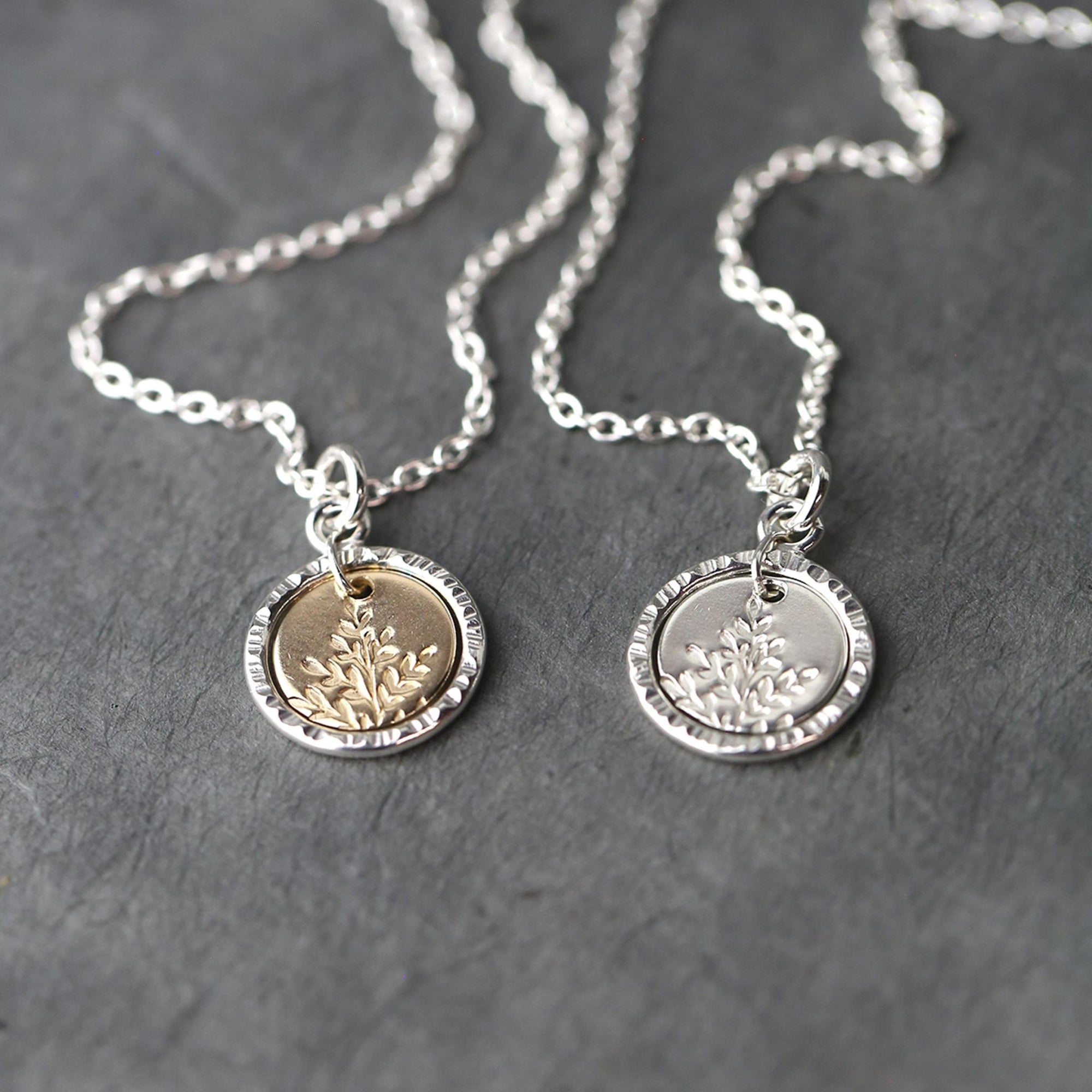 Wildflower Disc &amp; Bark Circle Necklace jewelry handmade by Burnish