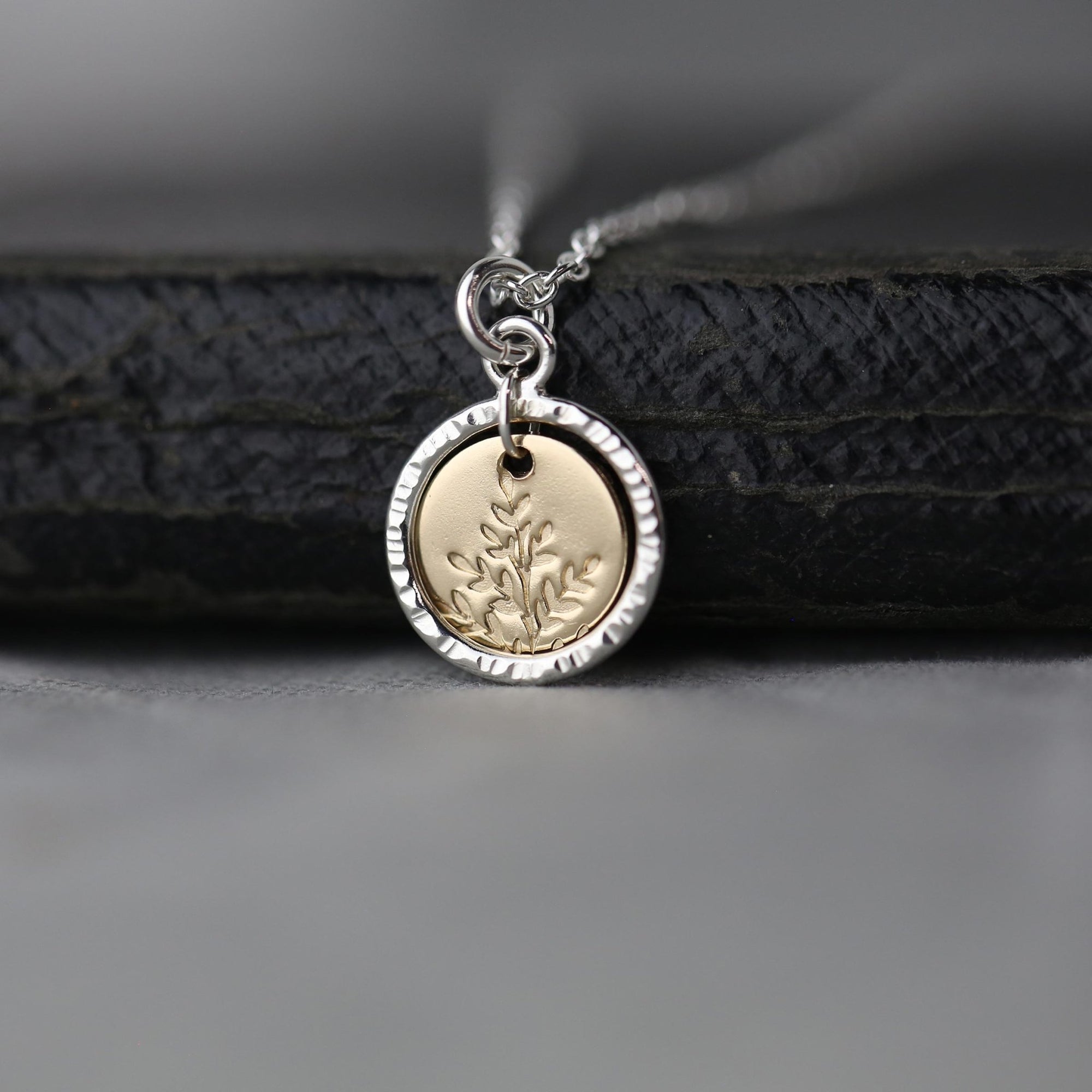 Wildflower Disc &amp; Bark Circle Necklace jewelry handmade by Burnish