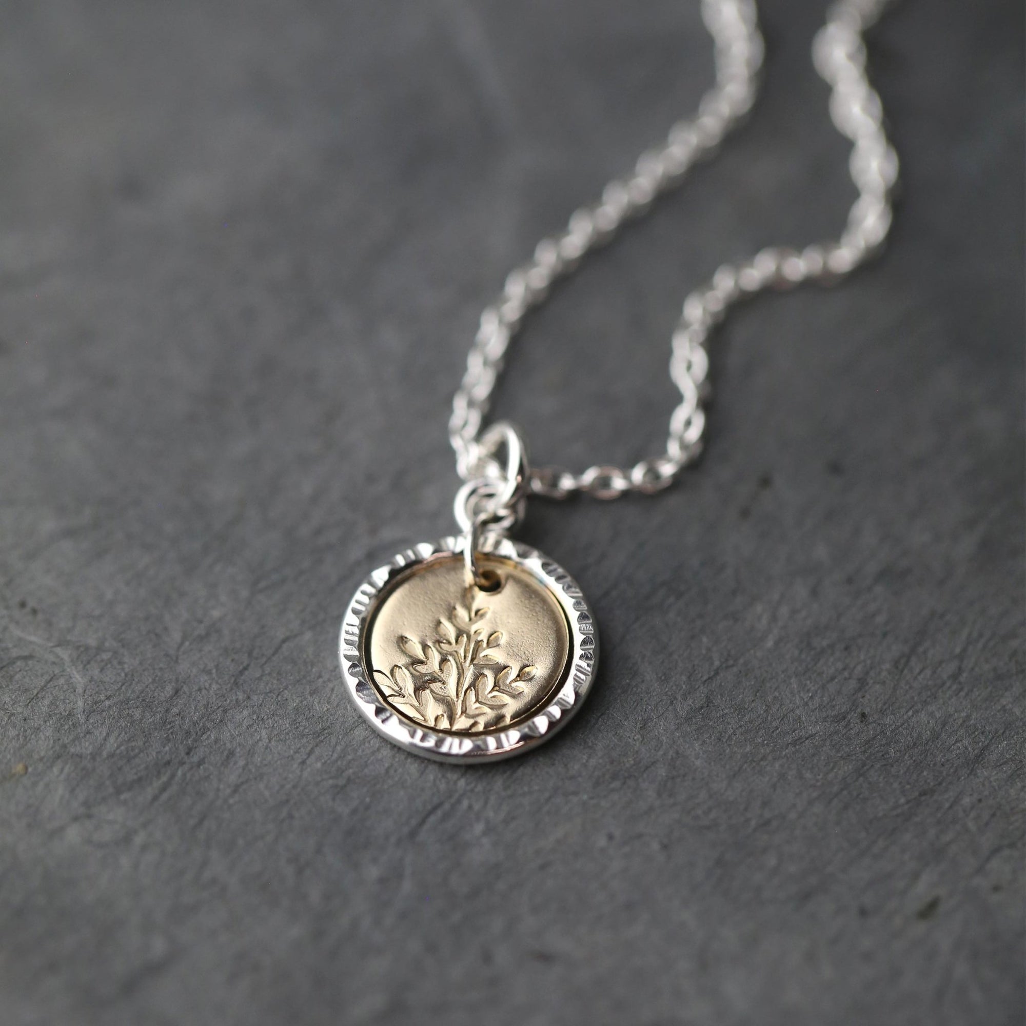Wildflower Disc &amp; Bark Circle Necklace jewelry handmade by Burnish