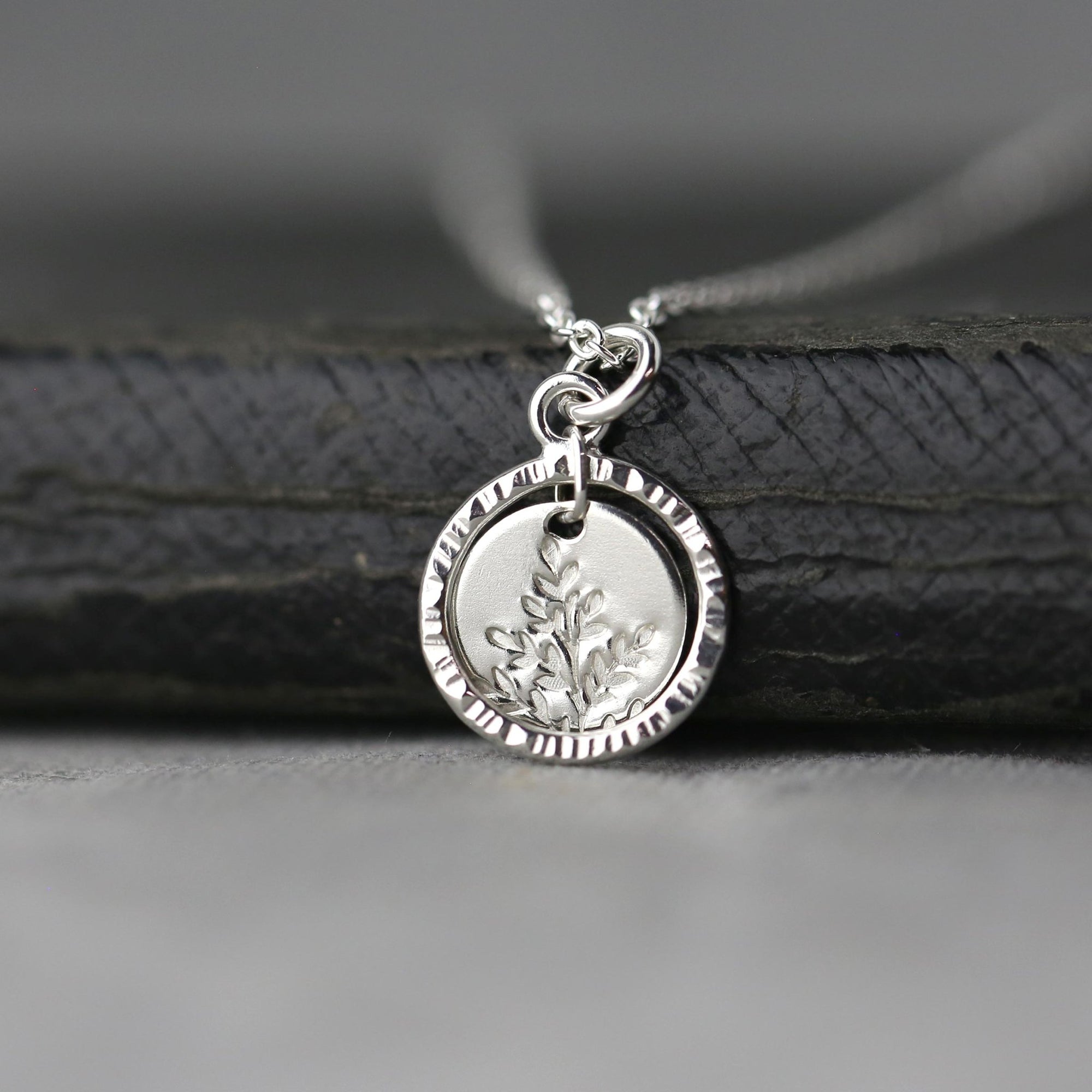 Wildflower Disc & Bark Circle Necklace jewelry handmade by Burnish