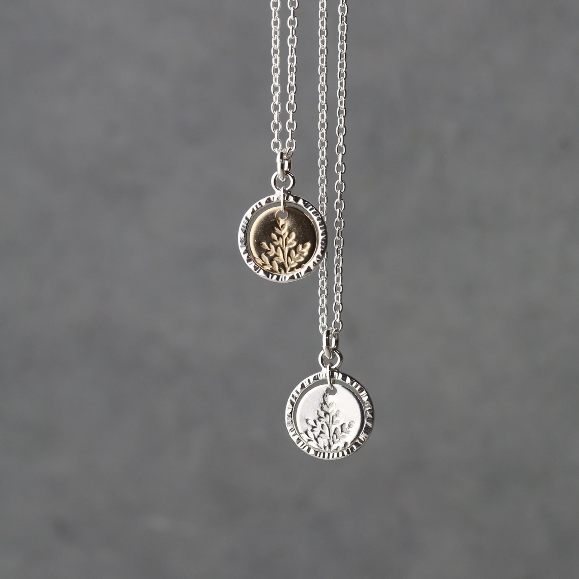 Wildflower Disc & Bark Circle Necklace jewelry handmade by Burnish