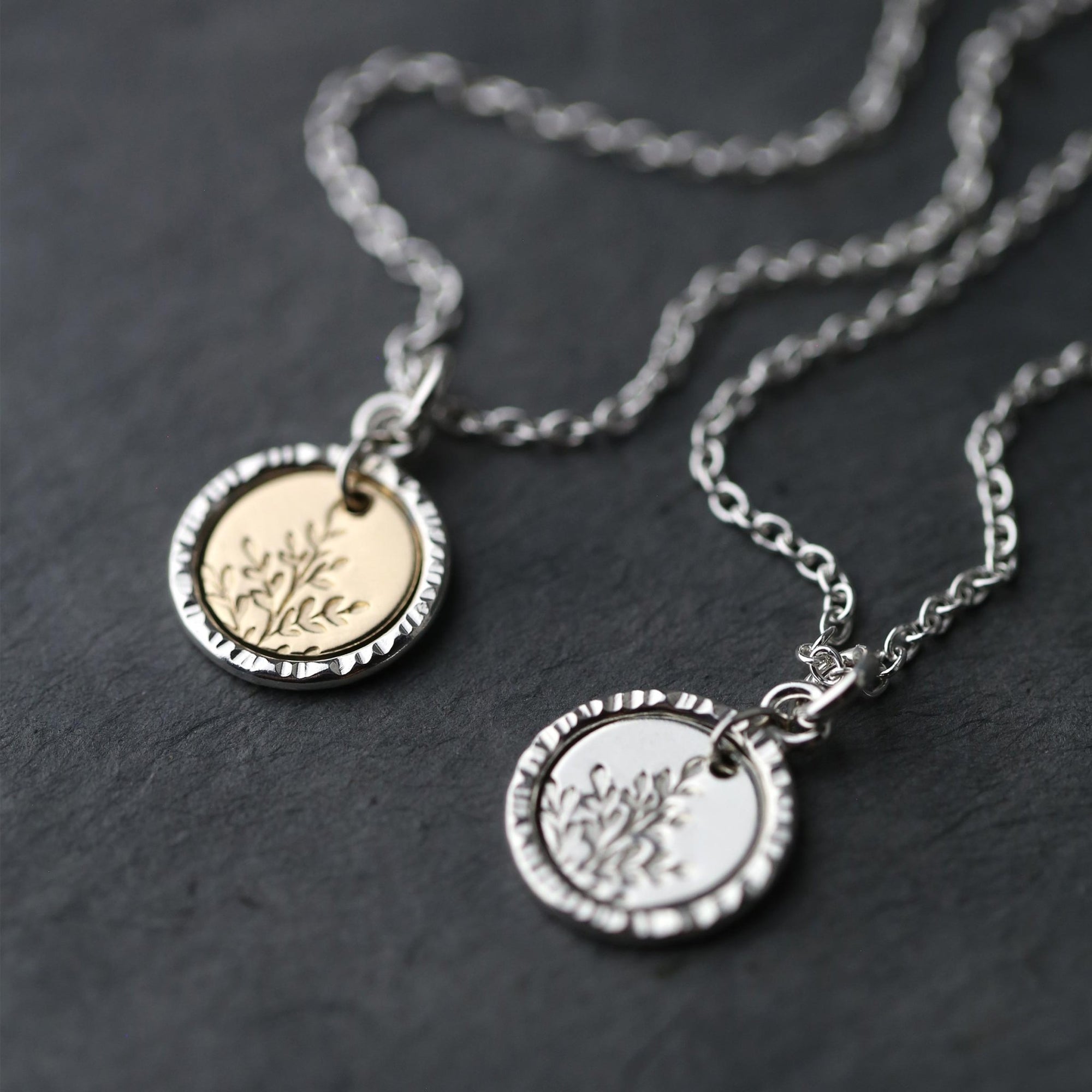 Wildflower Disc &amp; Bark Circle Necklace jewelry handmade by Burnish