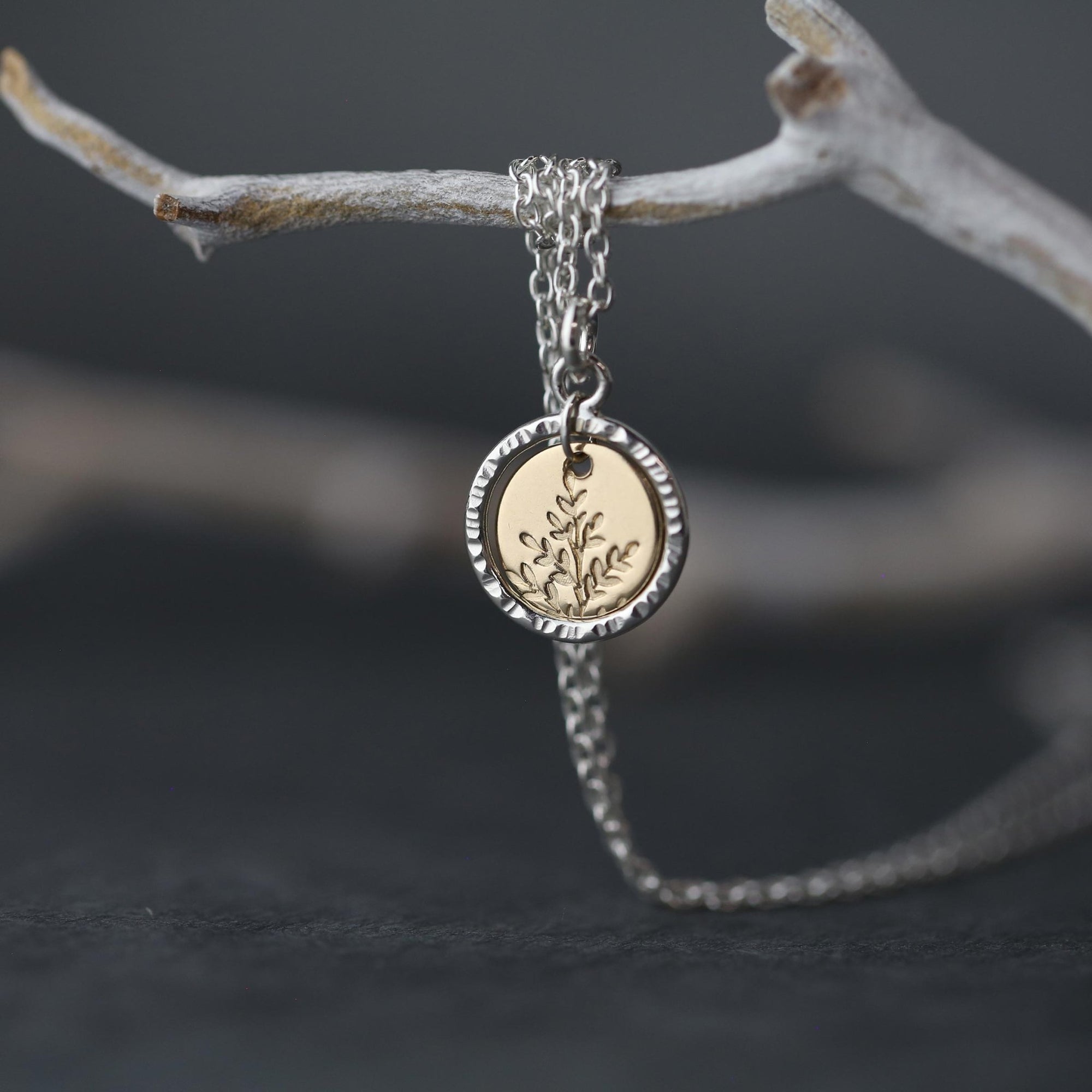 Wildflower Disc &amp; Bark Circle Necklace jewelry handmade by Burnish