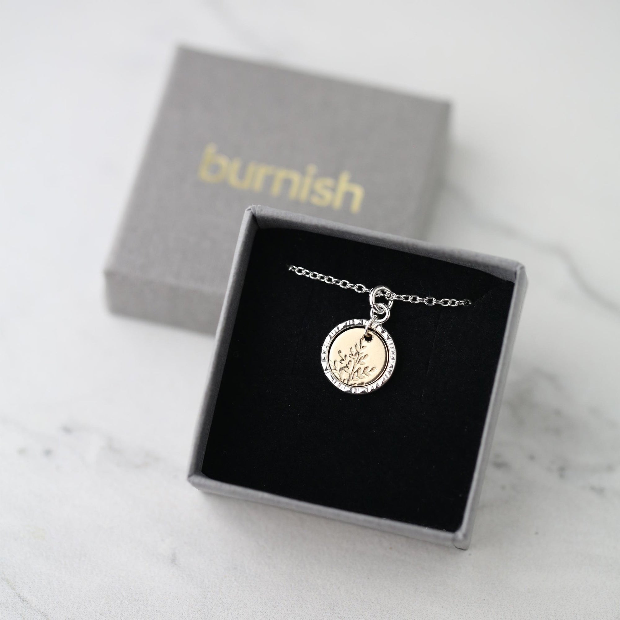 Wildflower Disc &amp; Bark Circle Necklace jewelry handmade by Burnish