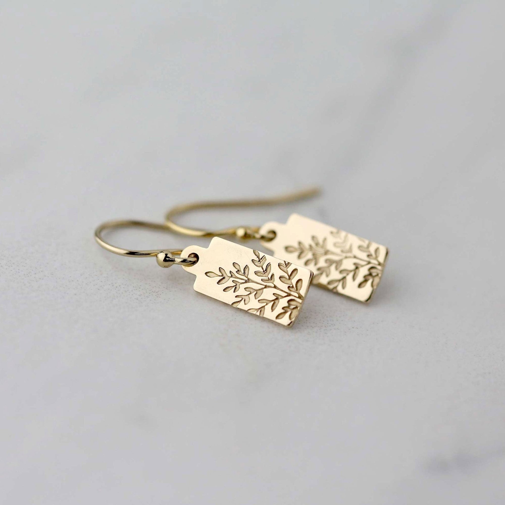 Wildflower Gold Mini Tag Earrings jewelry handmade by Burnish