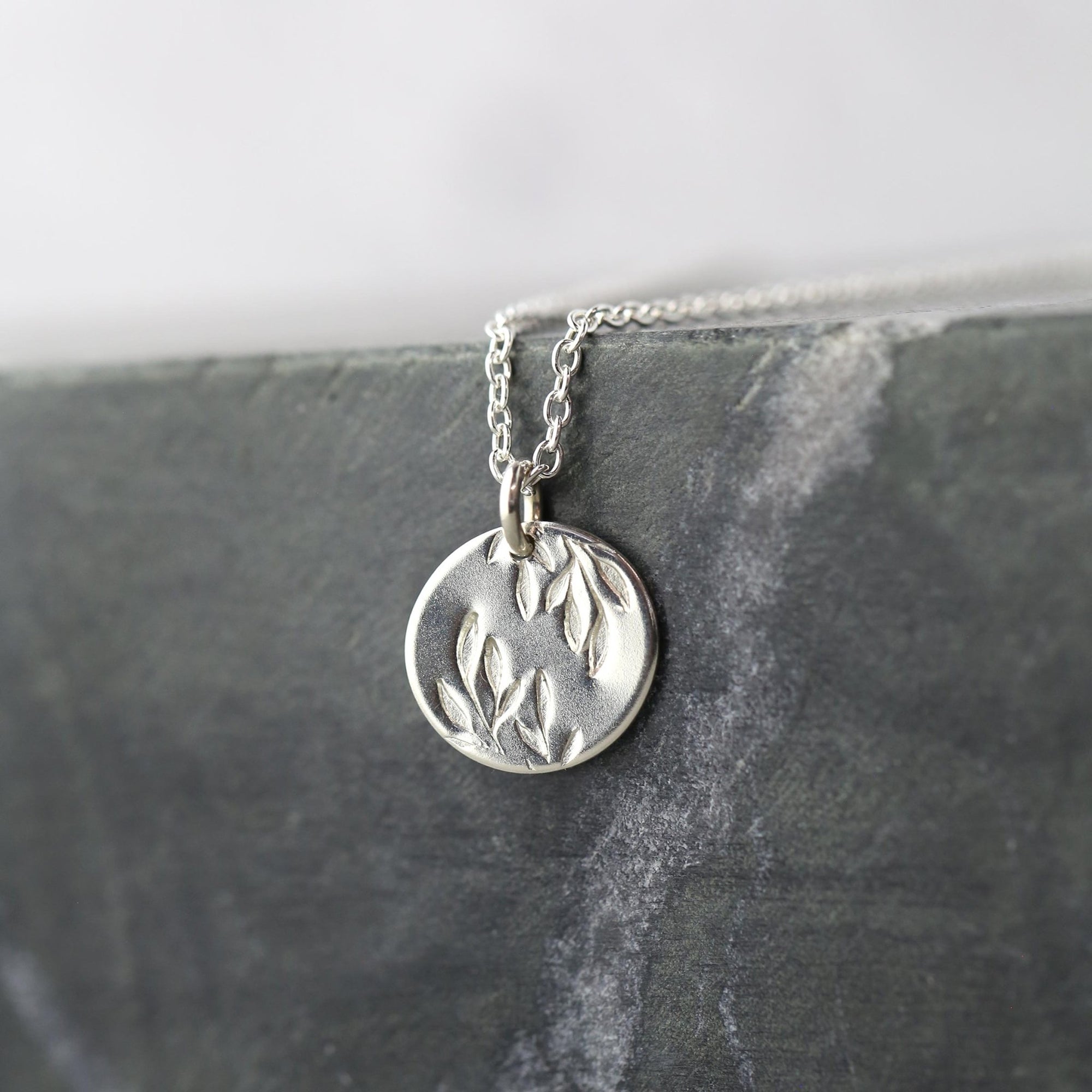 Willow Leaves Disc Necklace jewelry handmade by Burnish