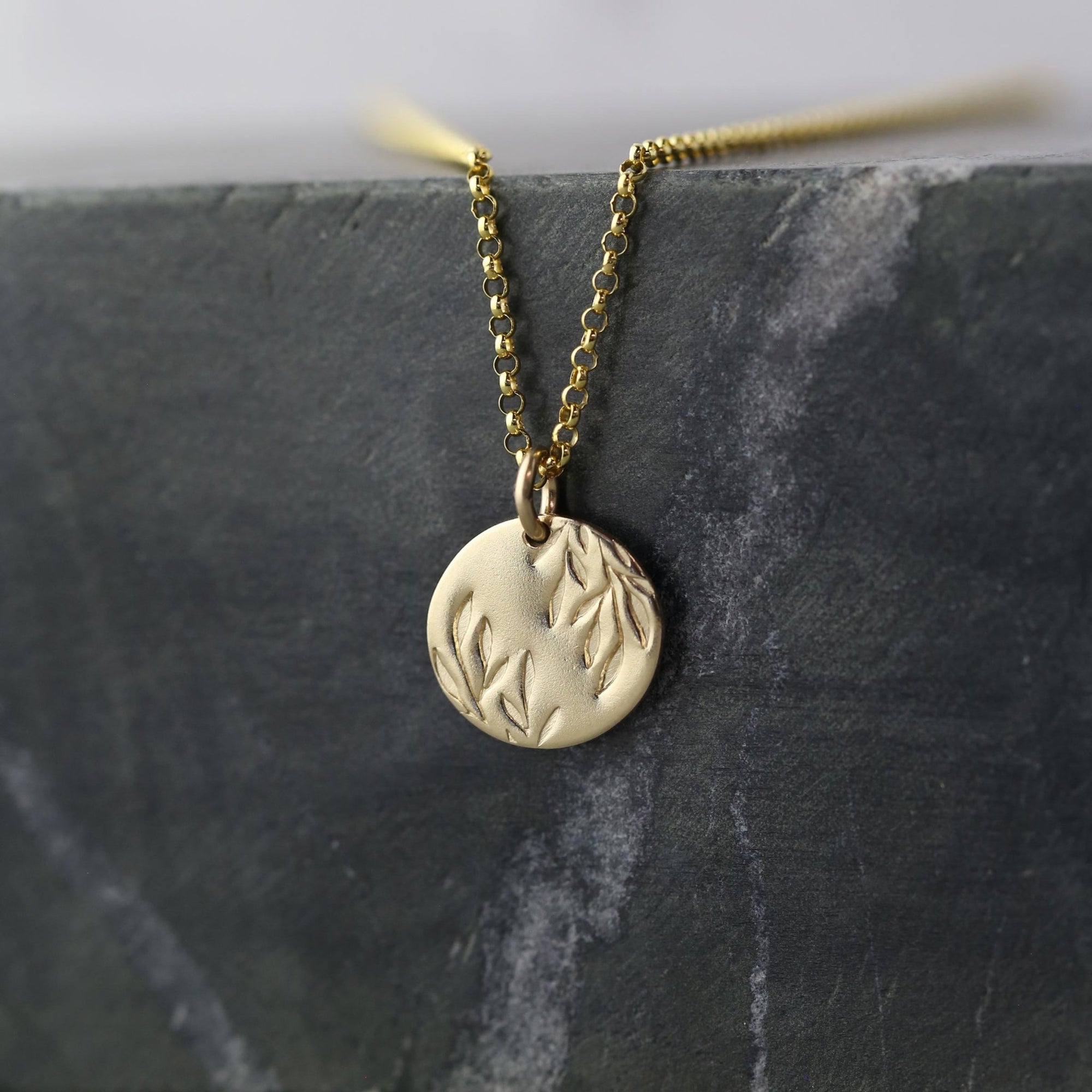 Willow Leaves Disc Necklace jewelry handmade by Burnish