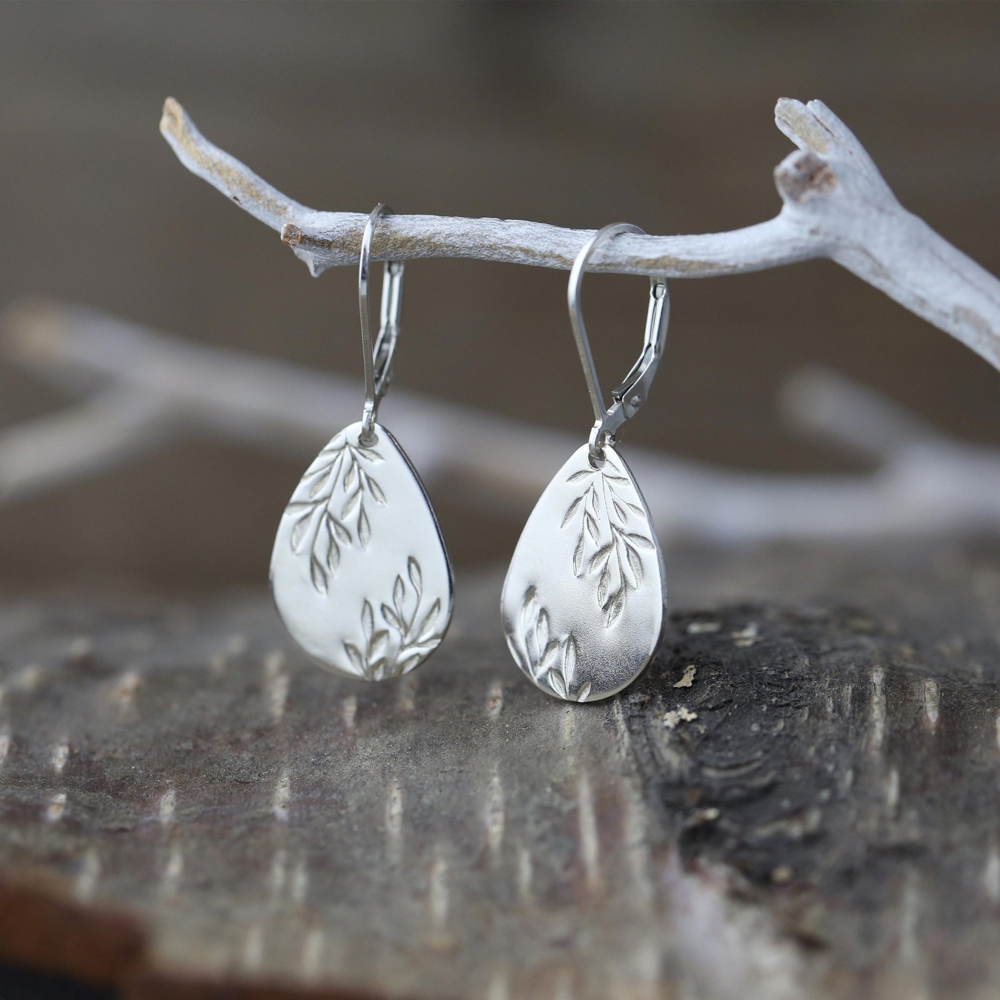 Willow Leaves Teardrop Earrings jewelry handmade by Burnish