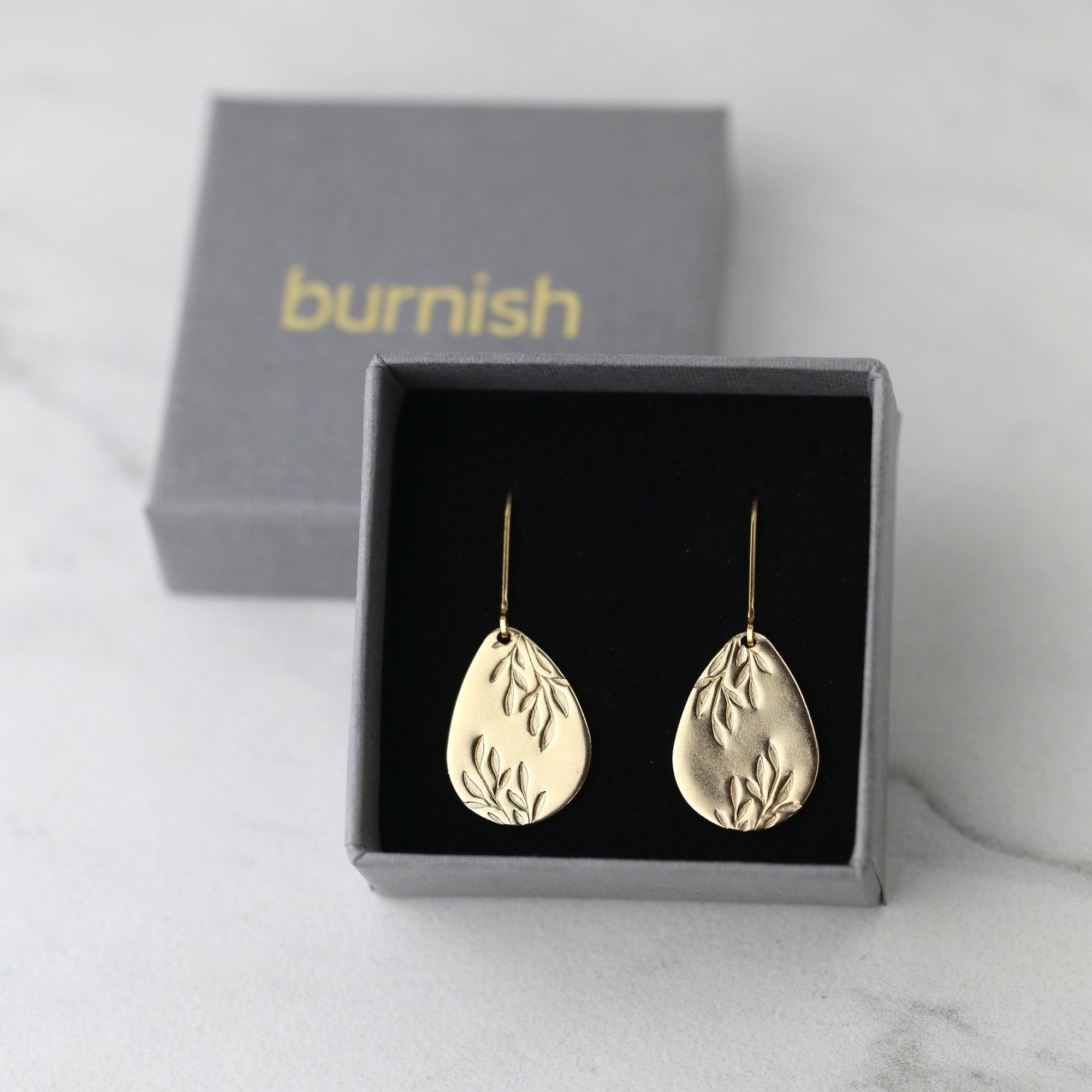 Willow Leaves Teardrop Earrings jewelry handmade by Burnish