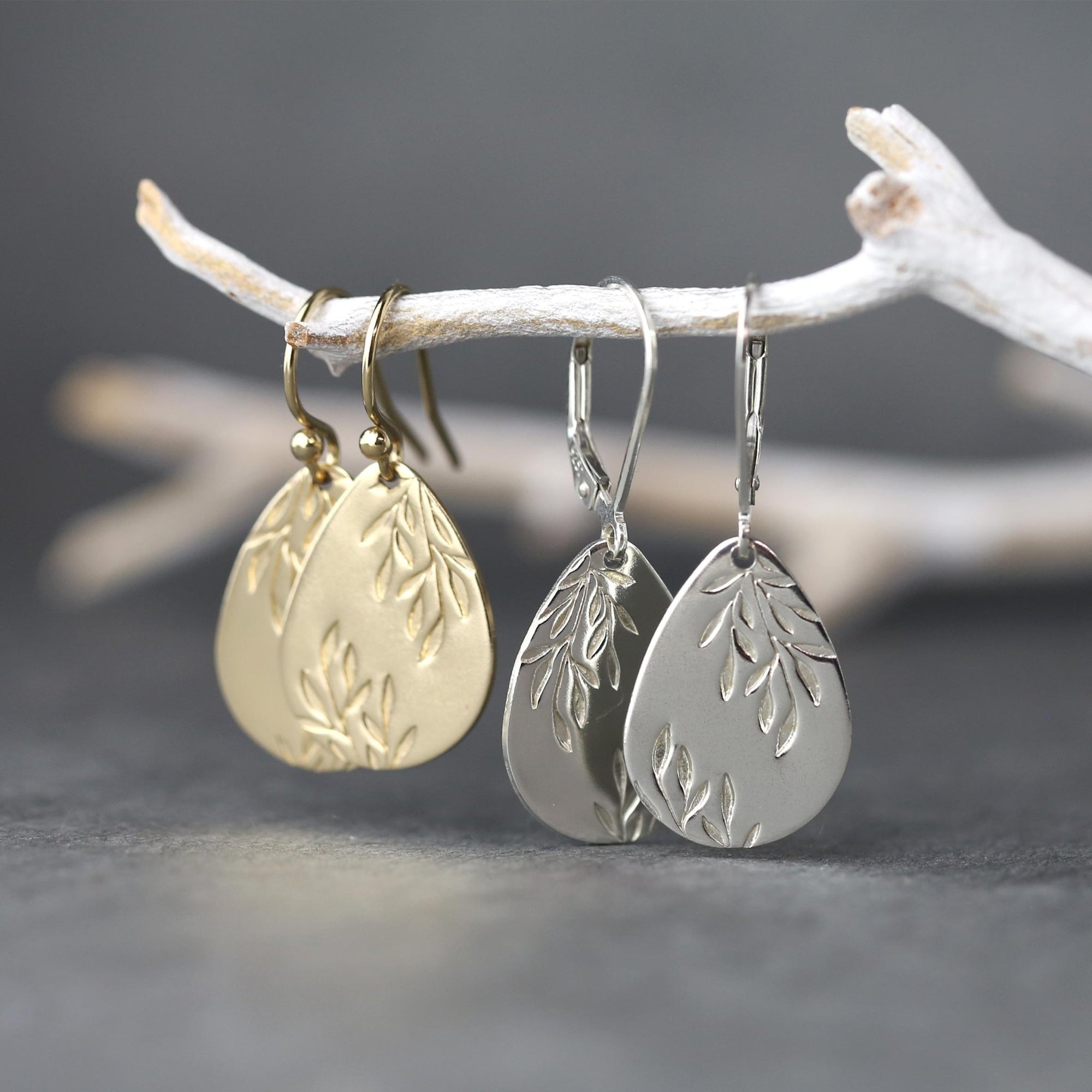 Willow Leaves Teardrop Earrings jewelry handmade by Burnish