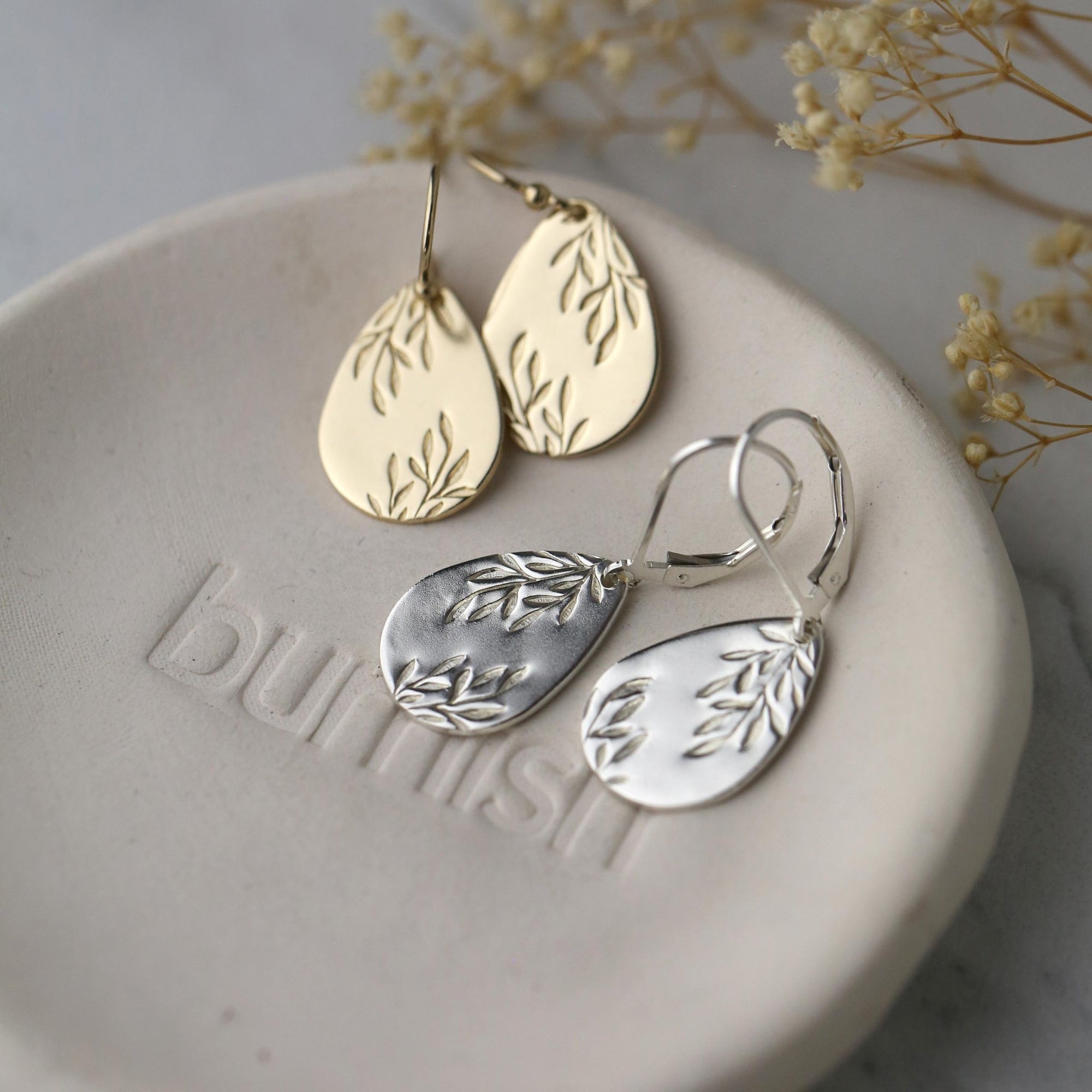 Willow Leaves Teardrop Earrings jewelry handmade by Burnish